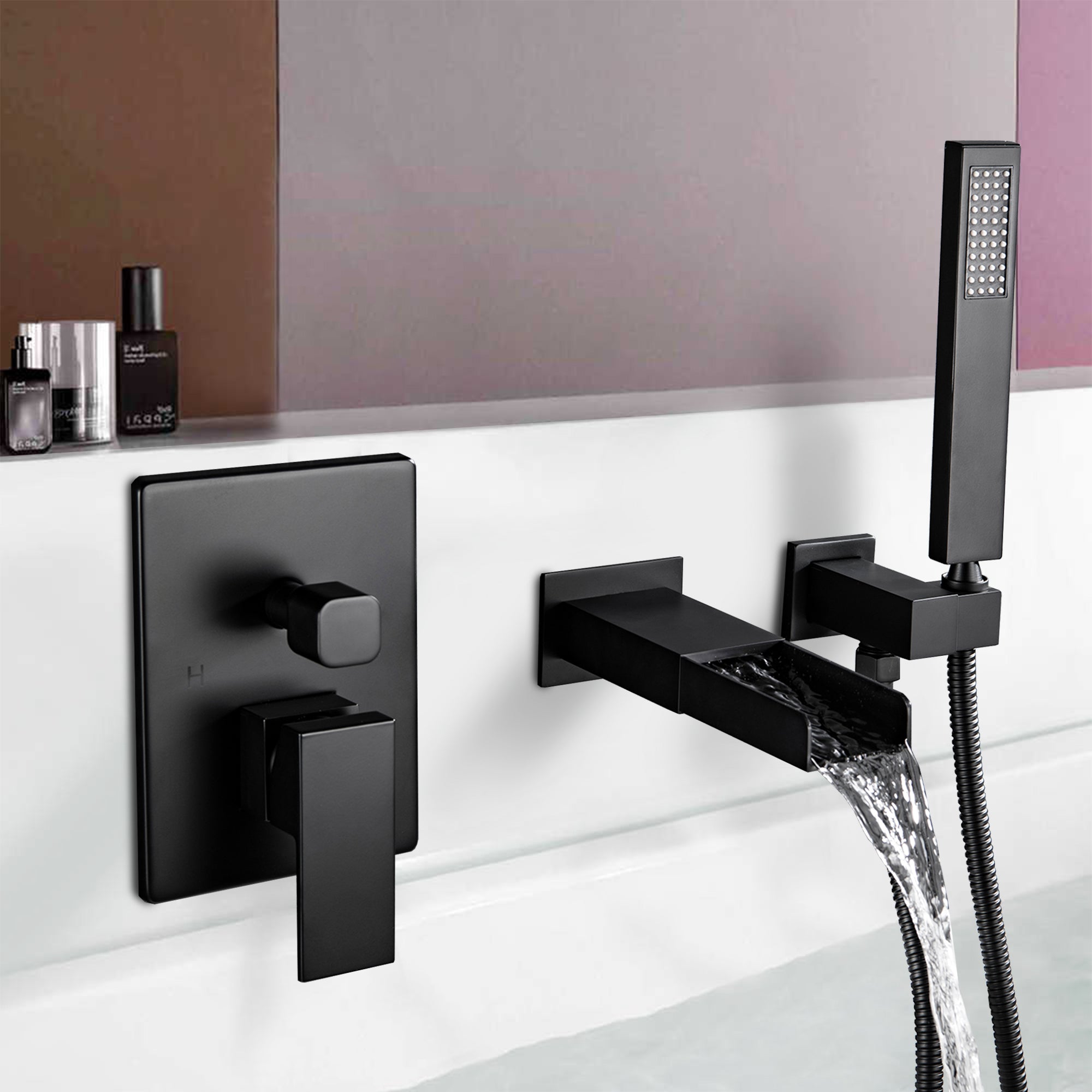 Boyel Living Bathtub Faucet With Square Hand-Held In Matt Black-Boyel Living