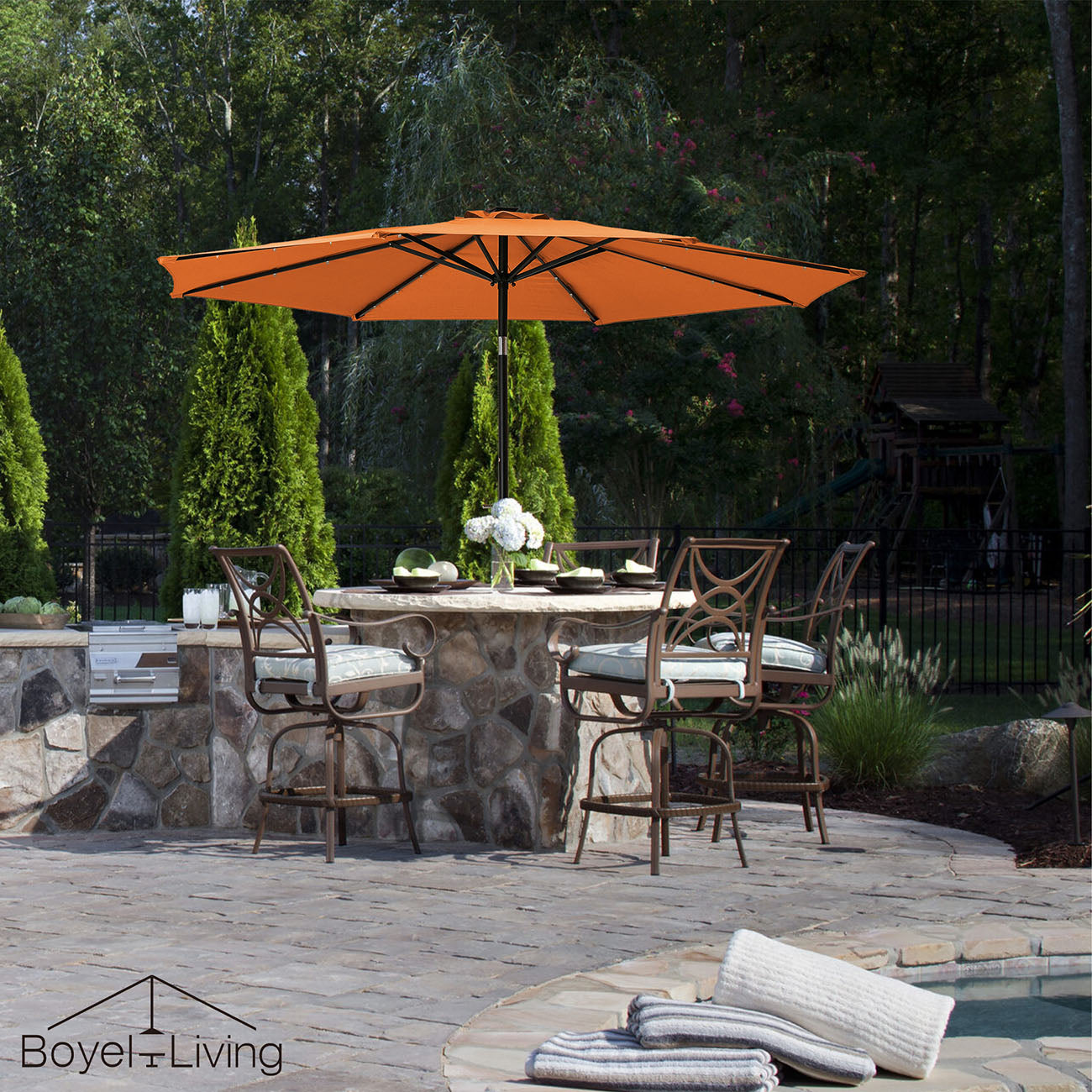 Boyel Living 10-ft Patio Umbrella with LED Lights (Orange)-Boyel Living