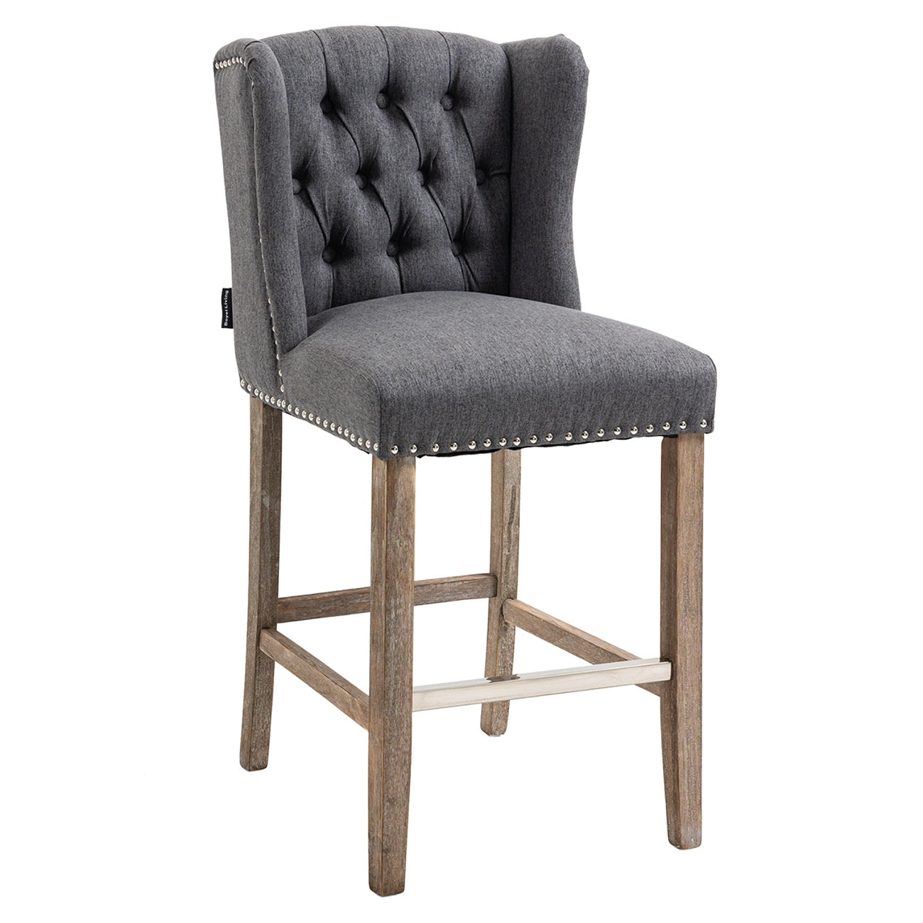 41 in. Classic Gray Linen Fabric Nailhead Tufted Bar Stool with Sturdy Solid Wood Legs, Set of 2-Boyel Living