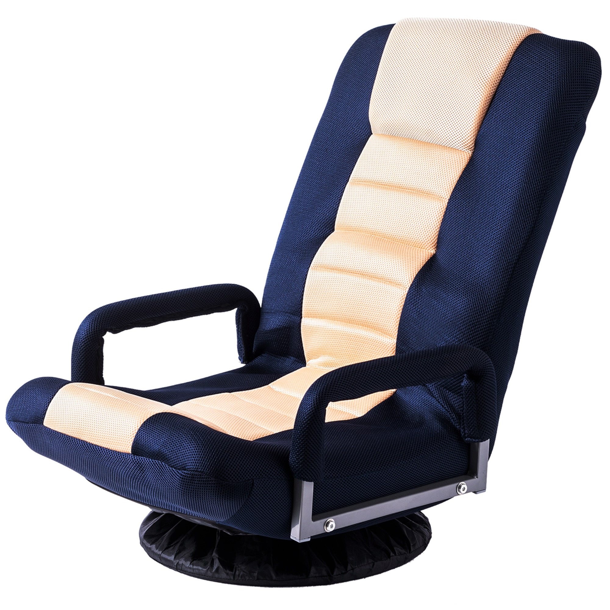 Swivel Video Rocker Gaming Chair Adjustable 7-Position Floor Chair Folding Sofa Lounger,Blue+Beige-Boyel Living