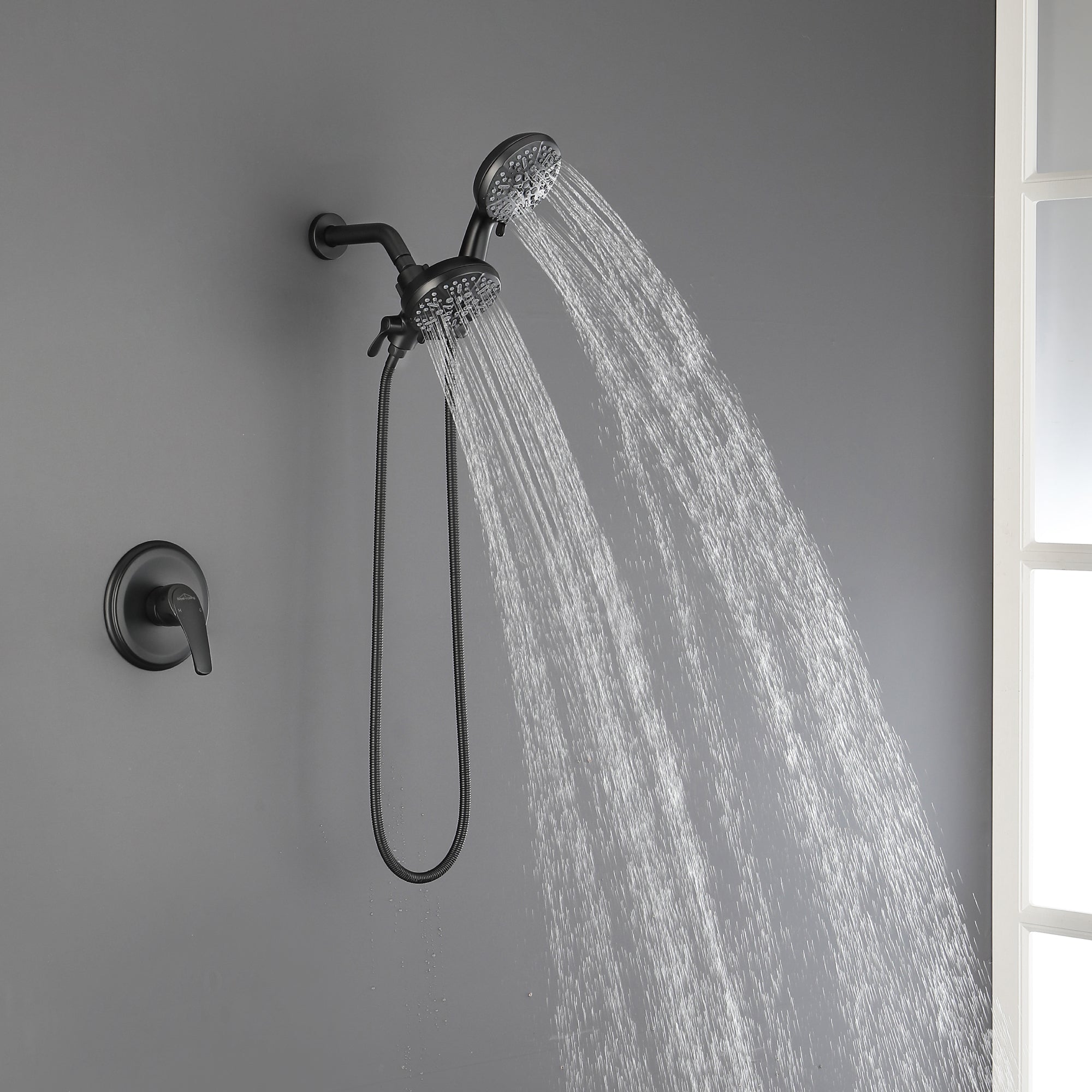 Boyel Living 5-Spray Patterns with 2.5 GPM 4.72 in. Wall Mount Dual Shower Heads in Matte Black (Valve and Handle Trim Included)-Boyel Living