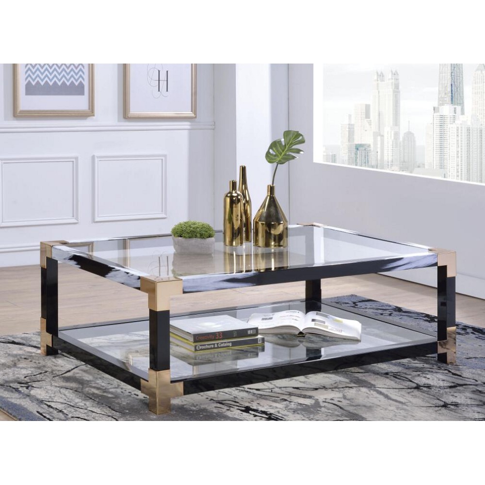 ACME Lafty Coffee Table in White Brushed  Clear Glass-Boyel Living