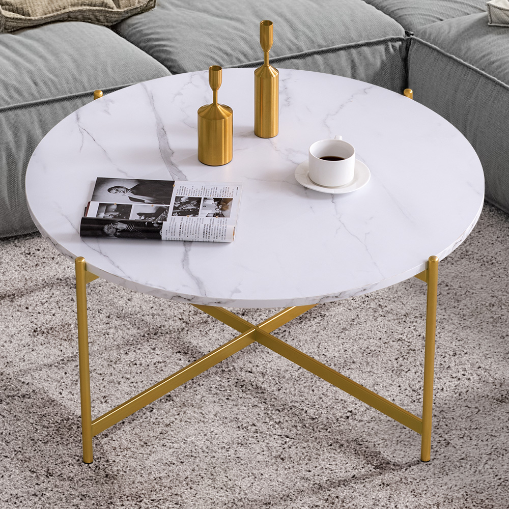 Modern Round coffee table,golden metal frame with marble color  top-36&rdquo;-Boyel Living