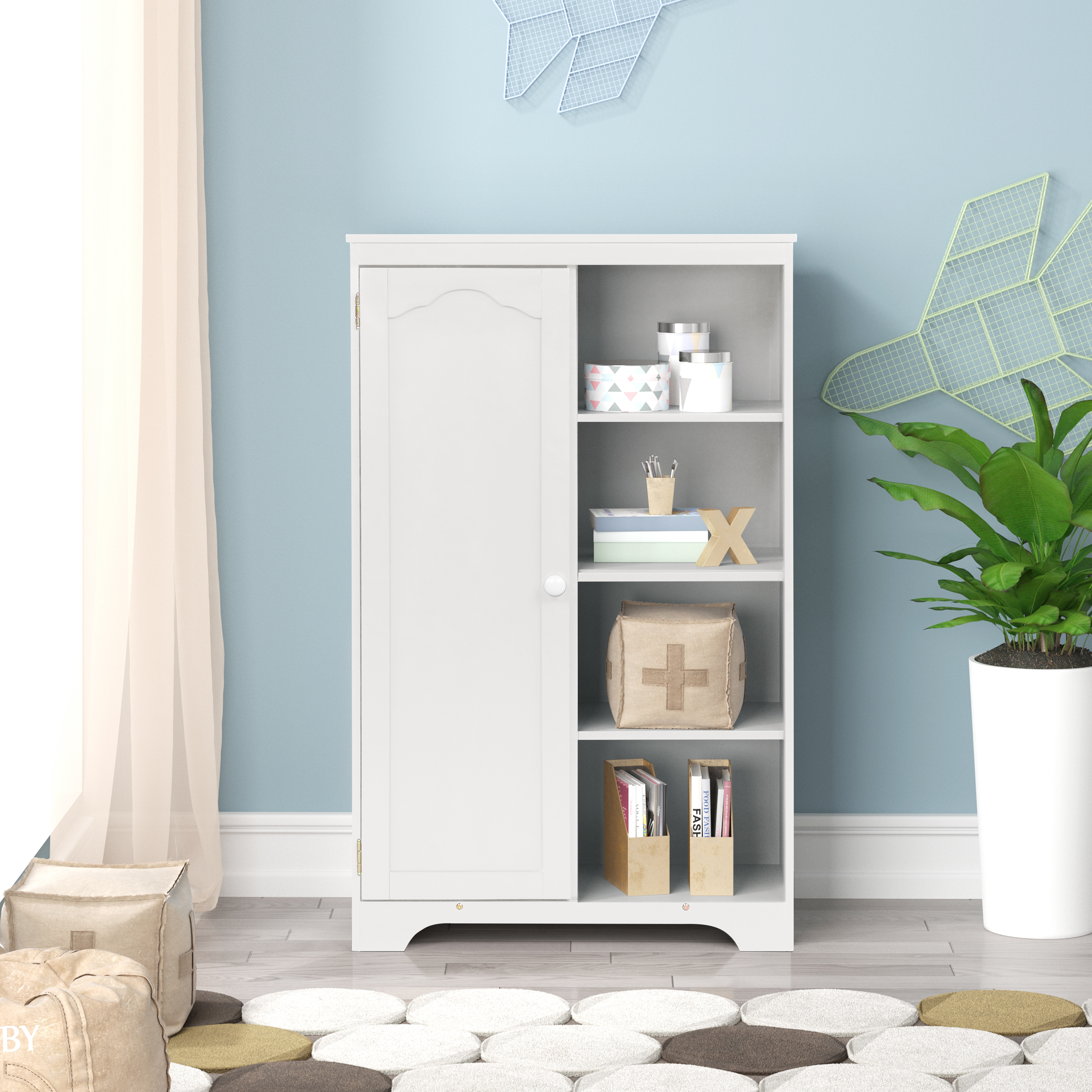 PRACTIACAL SIDE CABINET FOR WHITE COLOR, WITH 1 DOOR WITH SHELF