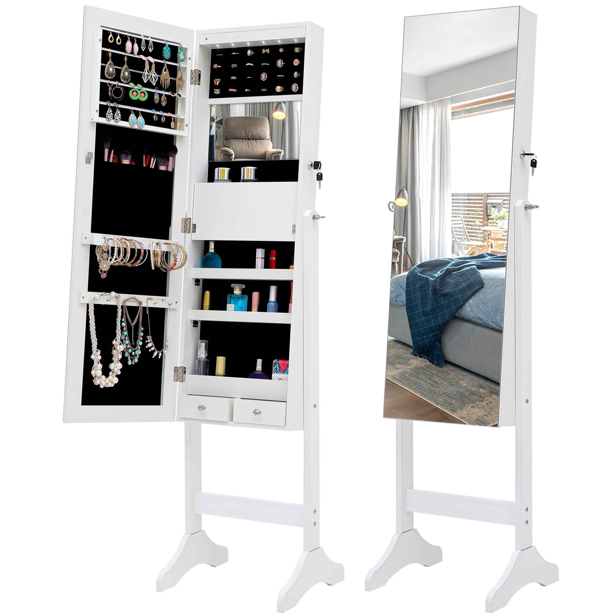 Fashion Simple Jewelry Storage Mirror Cabinet With LED Lights,For Living Room Or Bedroom-Boyel Living