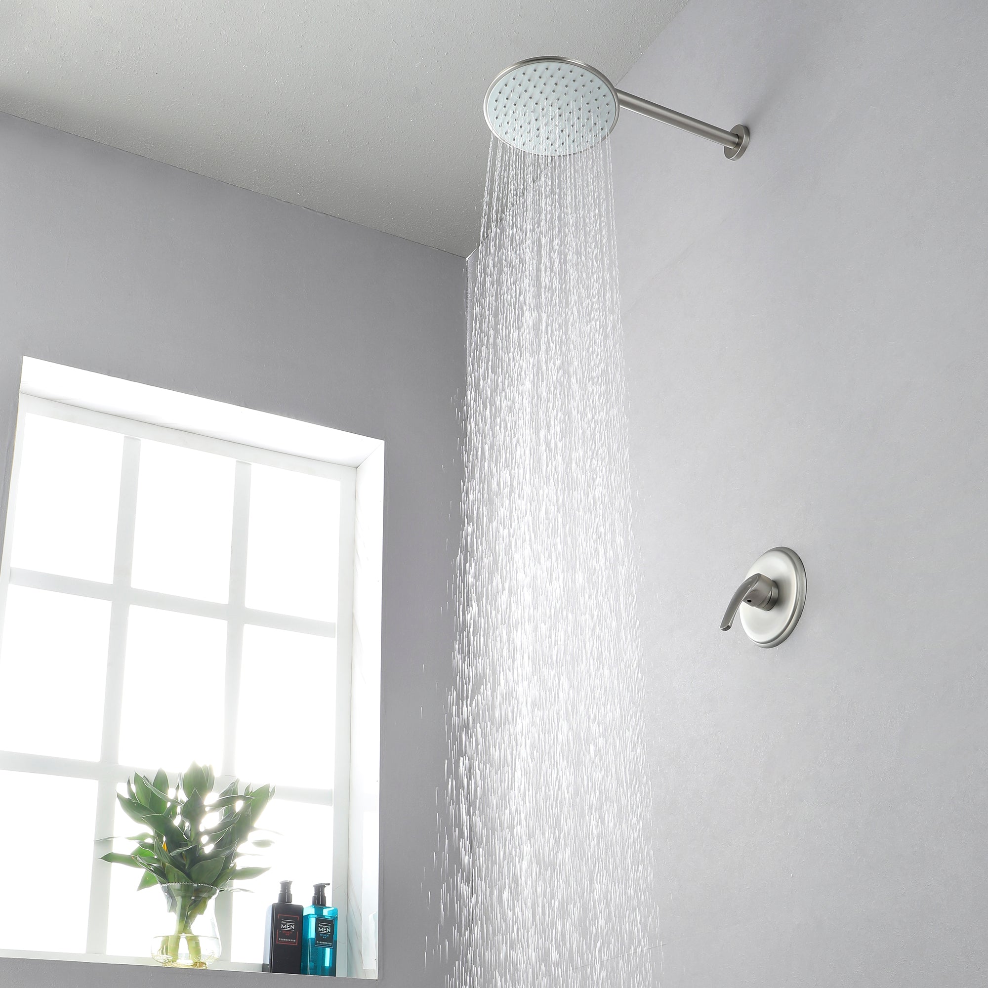 Boyel Living 1-Spray Patterns with 3.4 GPM 9 in. Wall Mount Rain Fixed Shower Head with Single Lever Handle and Valve-Boyel Living