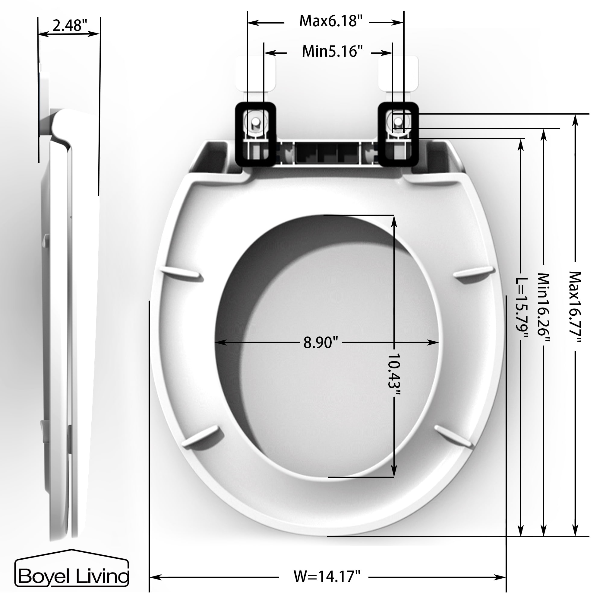Slow Close Round Closed Front Toilet Seat in White-Boyel Living