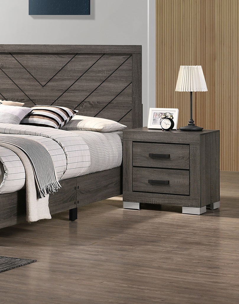 Bedroom Furniture Traditional Look Unique Wooden Nightstand Drawers Bed Side Table Grey-Boyel Living