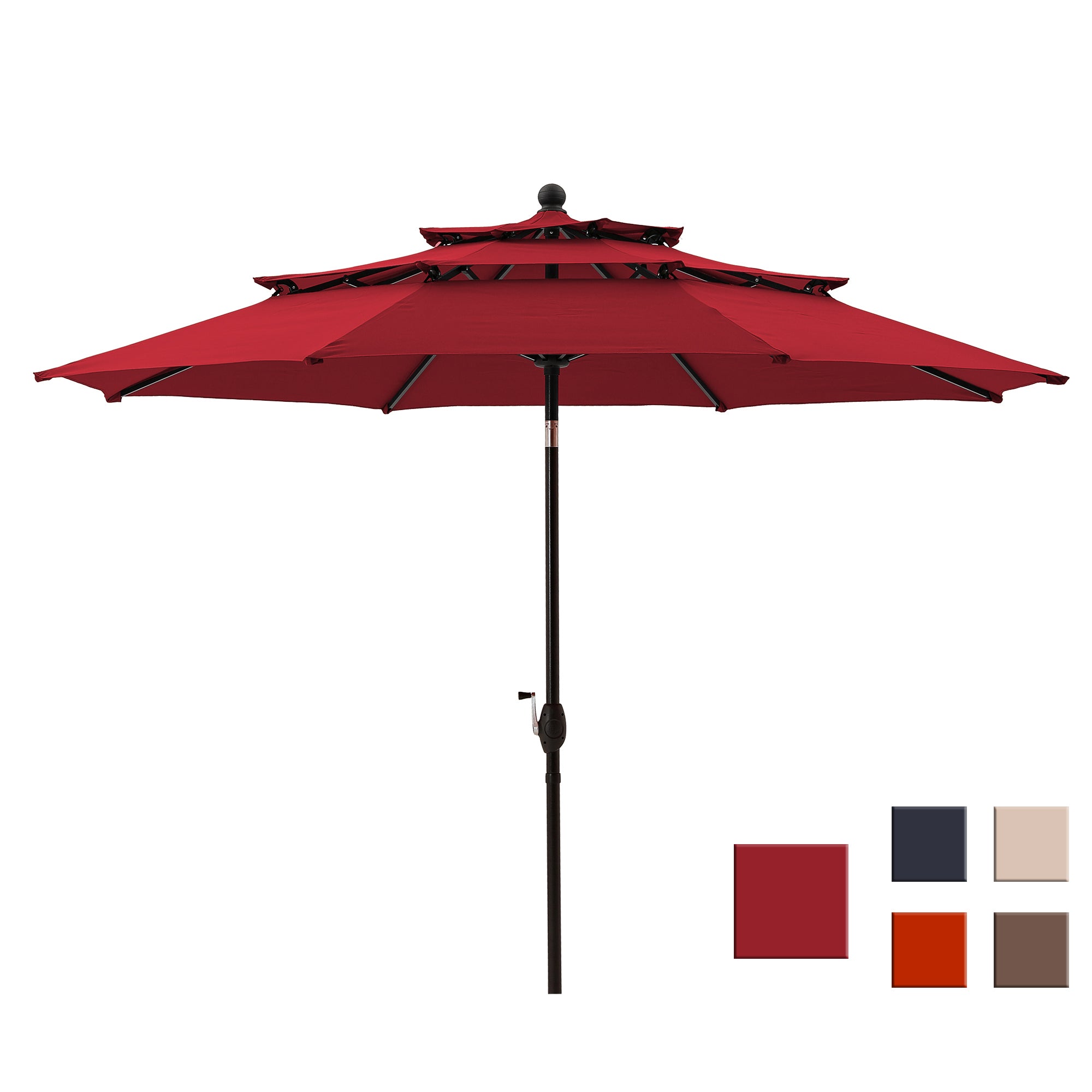 10-Ft Alu Triple Top Auto-Tilt Market  Patio Umbrella(Burgundy)-Boyel Living