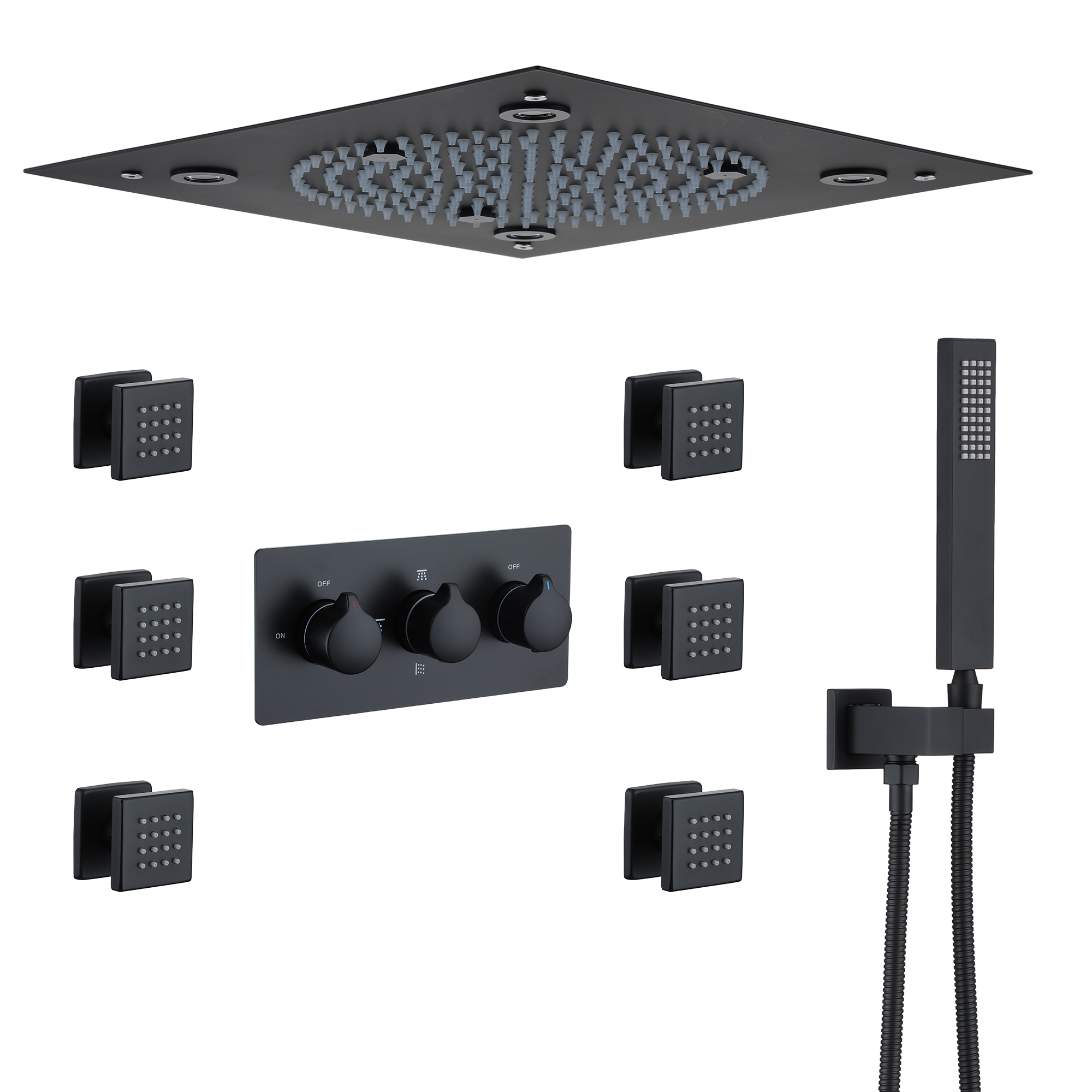 Boyel Living Luxury LED Ceiling Rainfall Shower Head System with Body Jets Bathroom Shower Faucet Complete Set, Flow Adjustable-Boyel Living