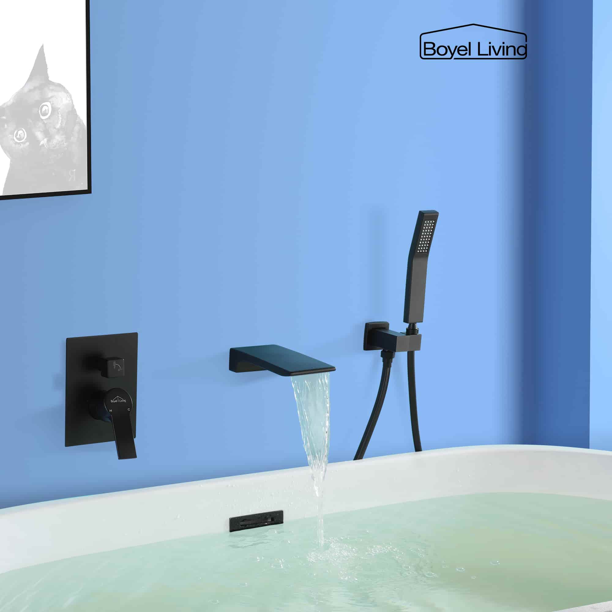 Single-Handle Wall Mounted Roman Bathtub Faucet with Hand Shower-Boyel Living