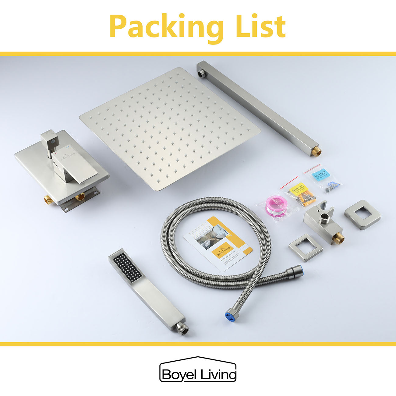 Boyel Living 1-Spray Patterns with 2.5 GPM 12 in. Wall Mount Dual Shower Heads, Shower System with Mixing Valve Included-Boyel Living