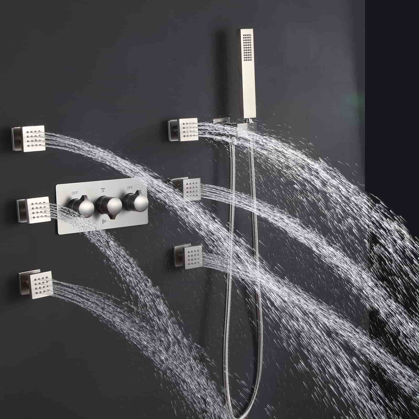 Boyel Living Luxury LED Ceiling Rainfall Shower Head System with Body Jets Bathroom Shower Faucet Complete Set, Flow Adjustable-Boyel Living