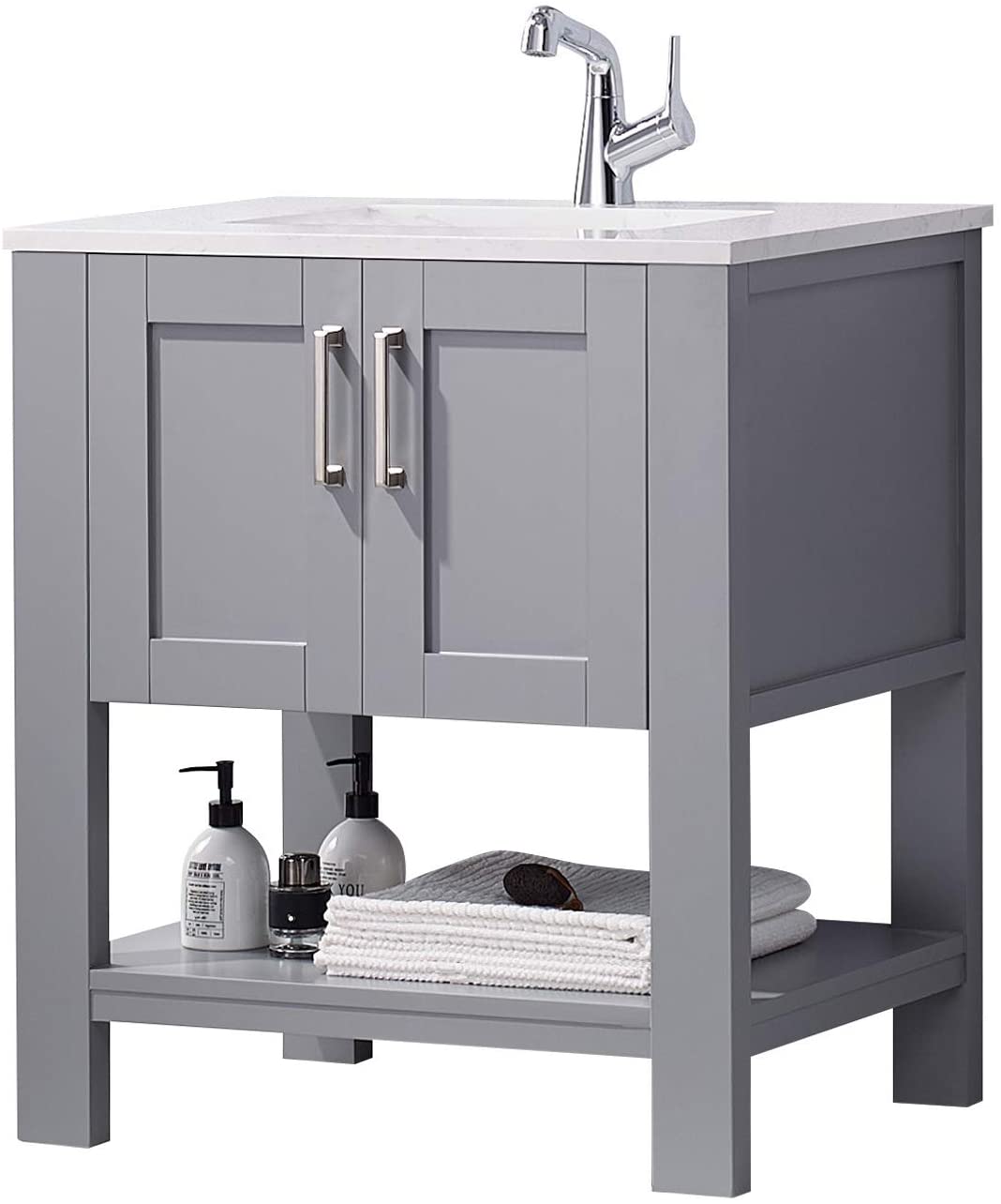 FR Gray Bathroom Vanity with Sink 30 Inch Bathroom Vanity Canbinet Modern Bathroom Sink Vanity with Marble Countertop and White Ceramic Sink-Boyel Living