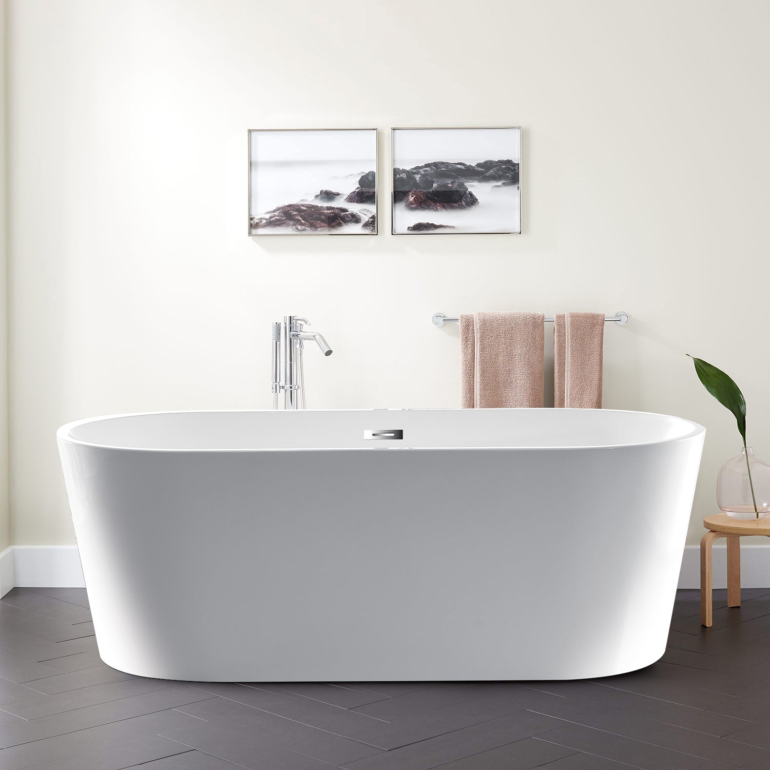 59" 100% Acrylic Freestanding Bathtub Contemporary Soaking Tub with Brushed Nickel Overflow and Drain-Boyel Living