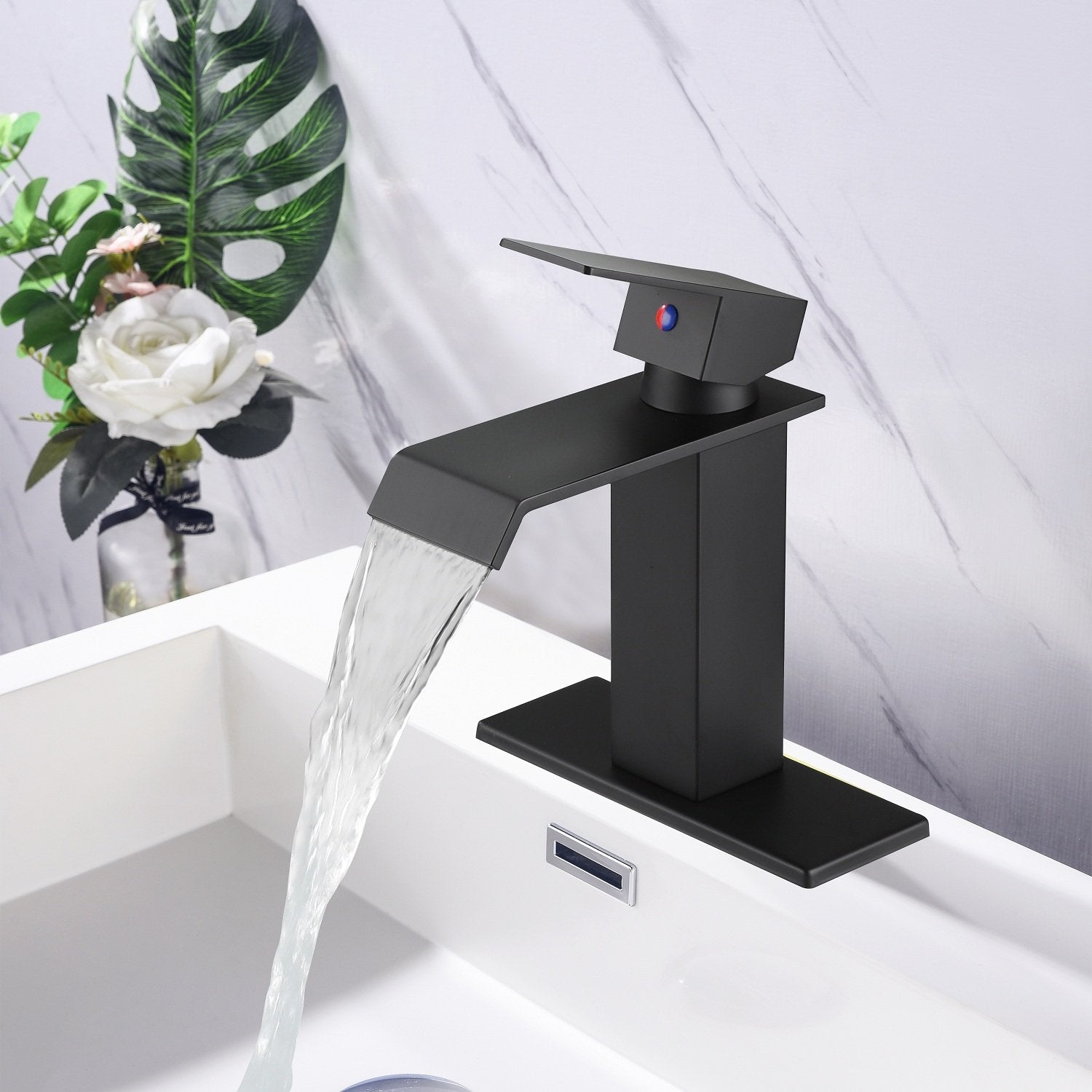 Waterfall Spout Bathroom Faucet,Single Handle Bathroom Vanity Sink Faucet-Boyel Living