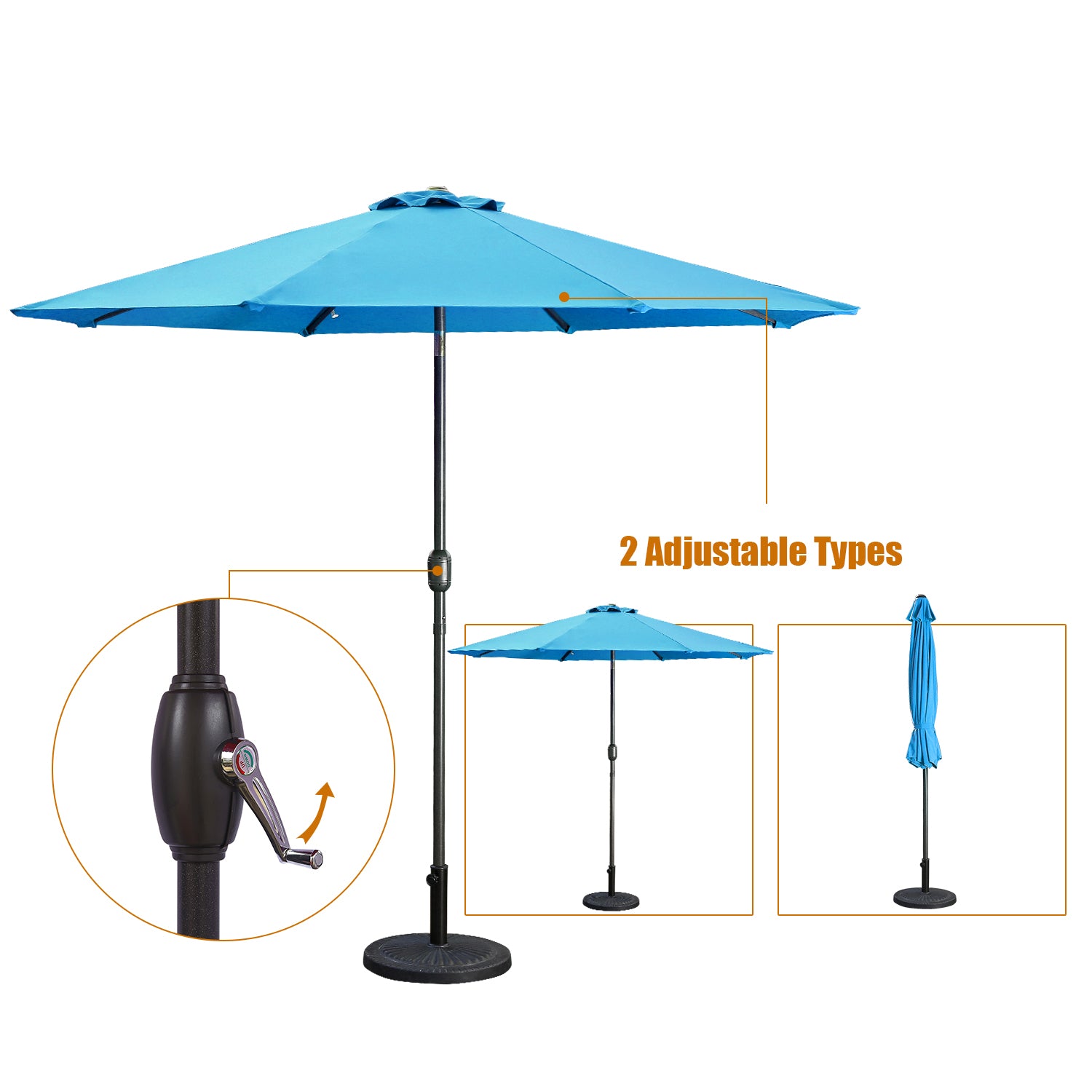 9ft Patio Umbrella Outdoor Umbrella Patio Market Umbrella with Push Button Tilt and Crank-Boyel Living