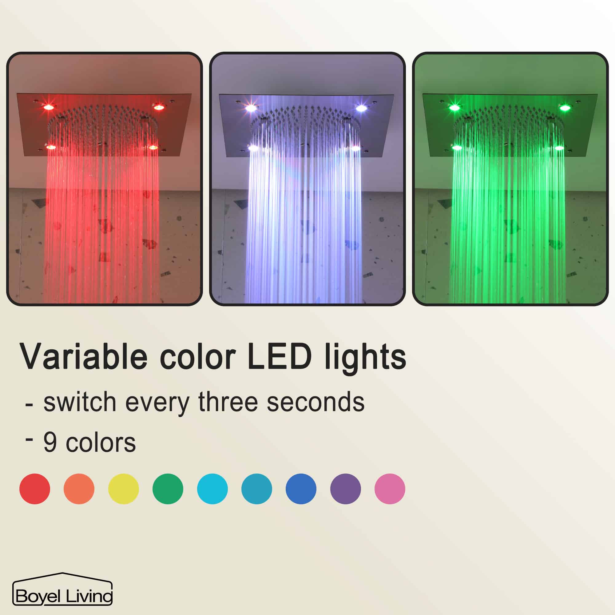 Ceiling Mount Shower Head System with 9 Colors LED Lights