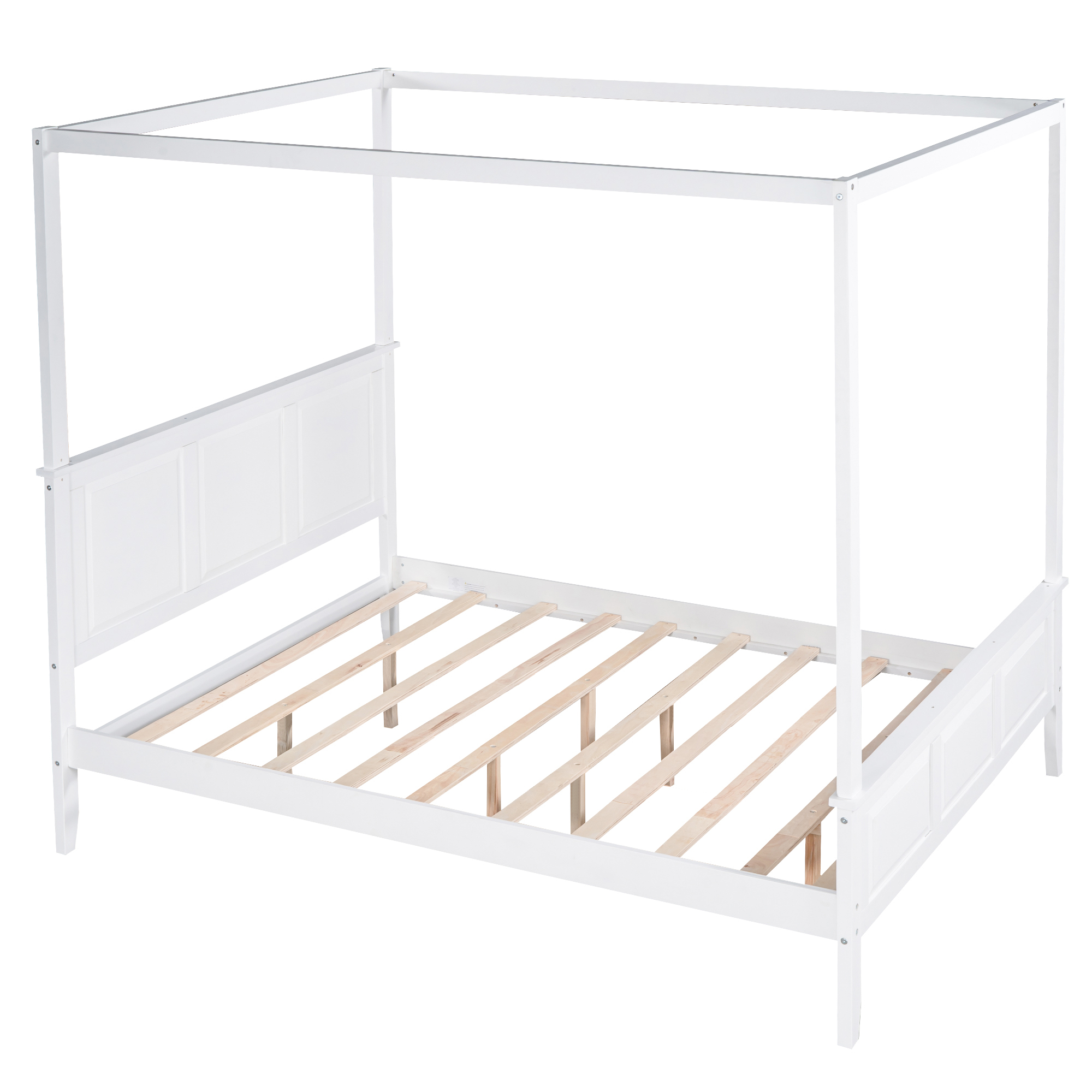 Queen Size Canopy Platform Bed with Headboard and Footboard,Slat Support Leg,White 