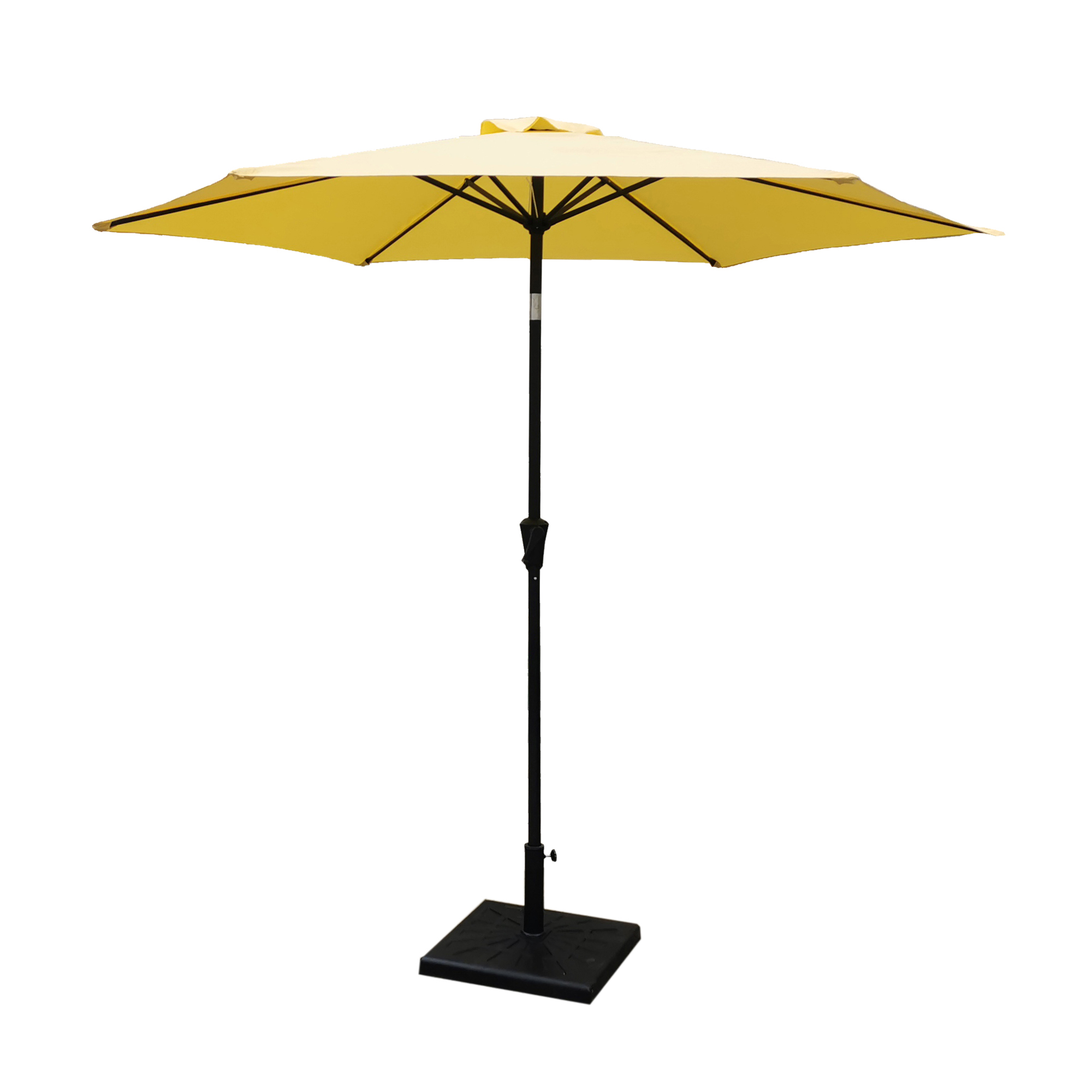 8.8 feet Outdoor Aluminum Patio Umbrella, Patio Umbrella, Market Umbrella with 42 Pound Square Resin Umbrella Base, Push Button Tilt and Crank lift, Yellow