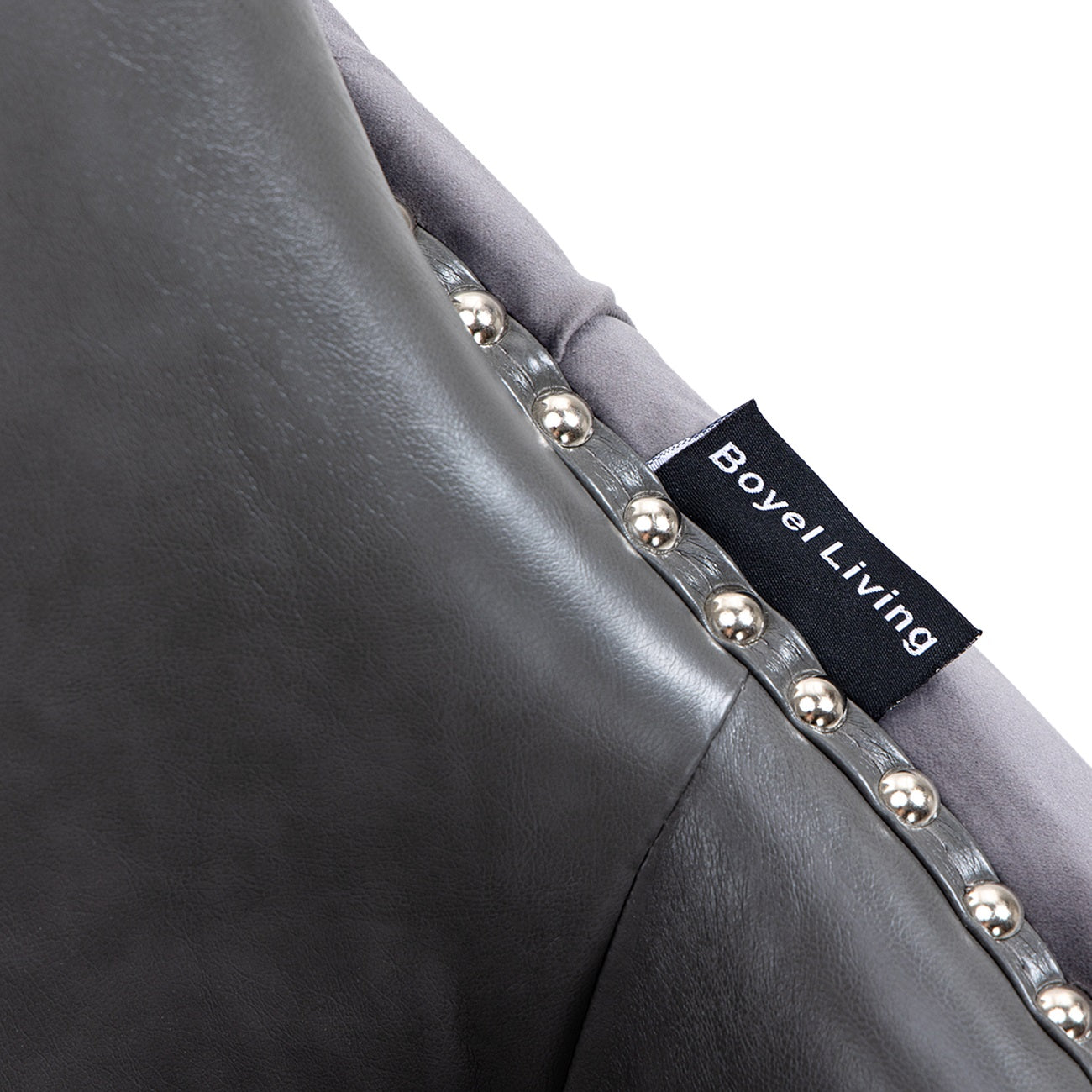 40 in. Gray Velvet+PU Fabric Nailhead Tufted Bar Stool with 4 Solid Wood Legs, Set of 2-Boyel Living