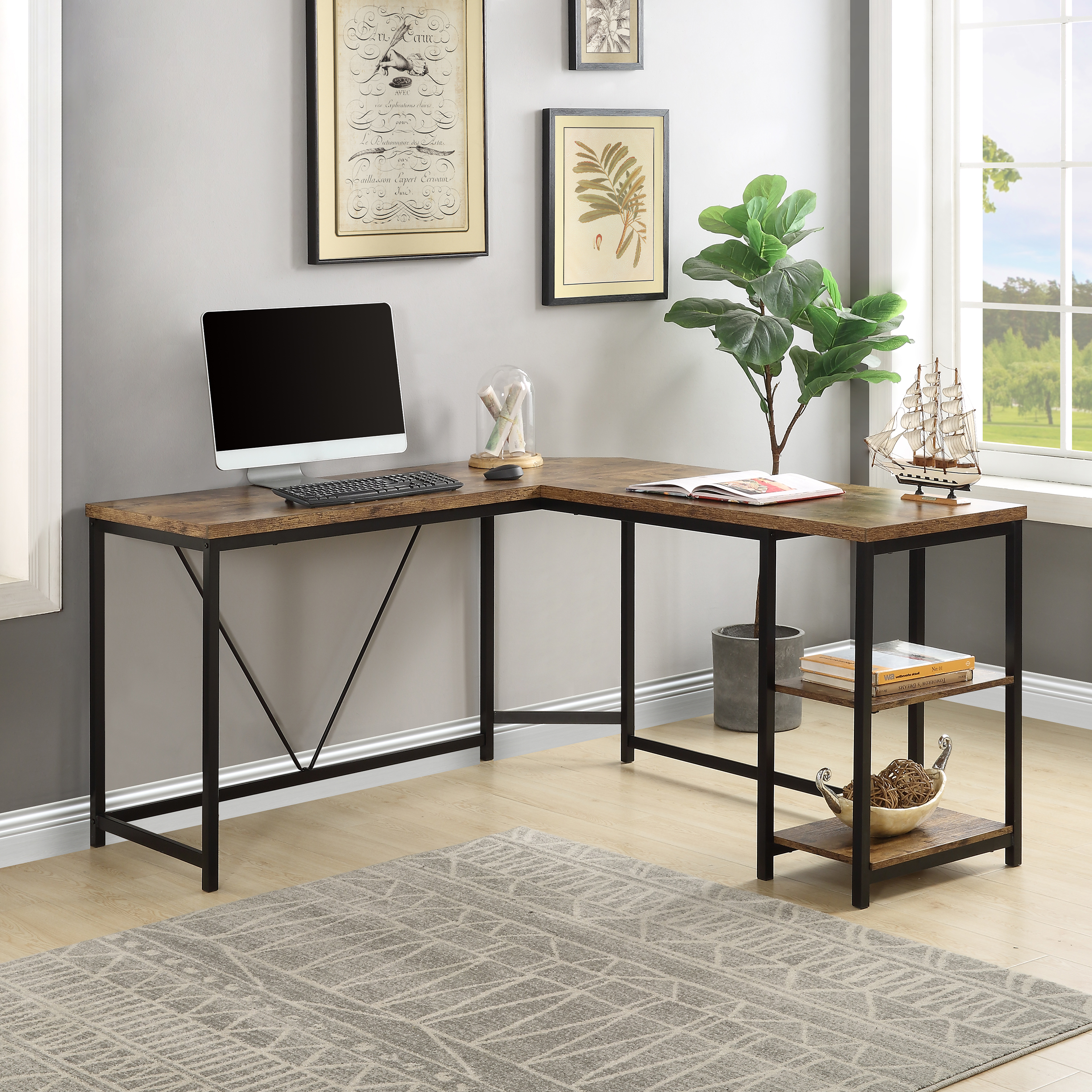 light brown l shaped desk