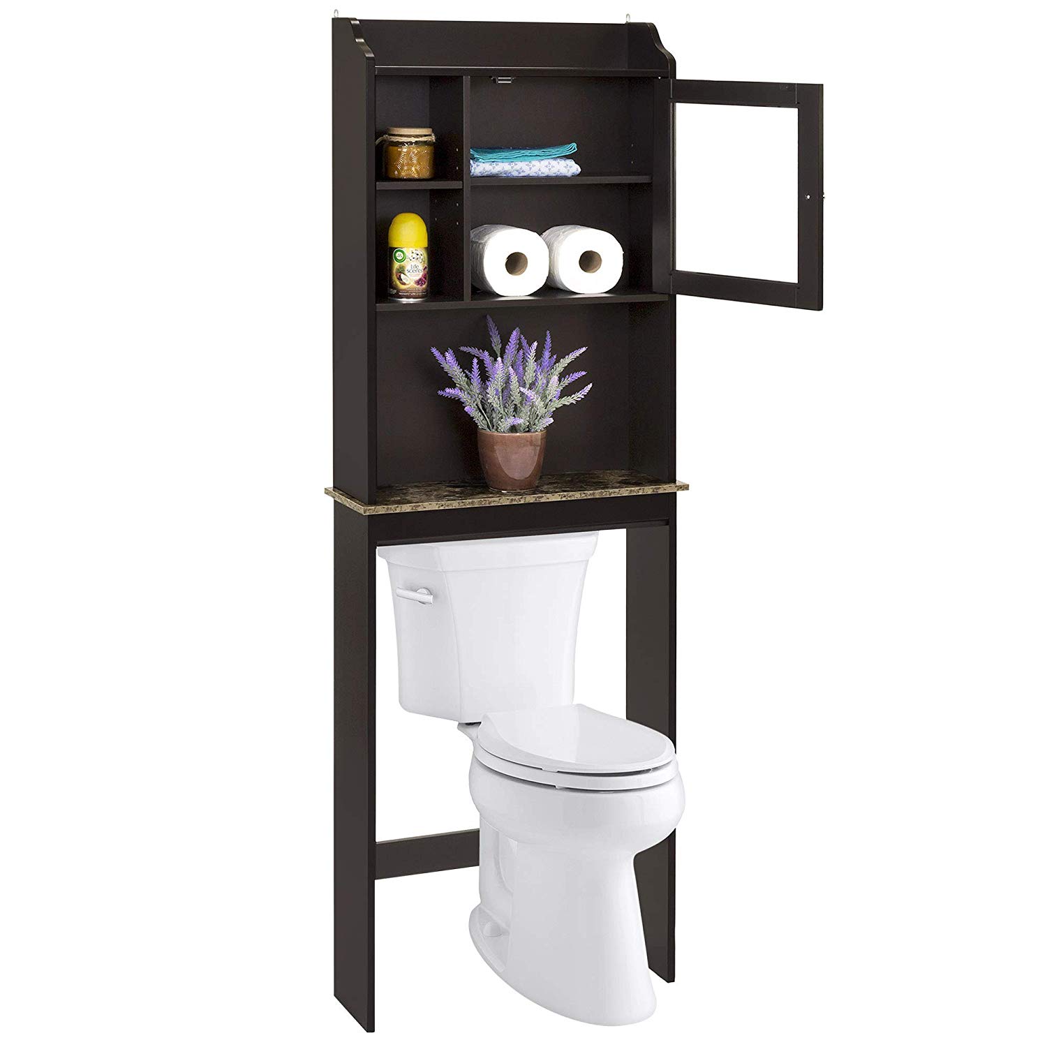 Modern Over The Toilet Space Saver Organization Wood Storage Cabinet for Home, Bathroom - Espresso-Boyel Living