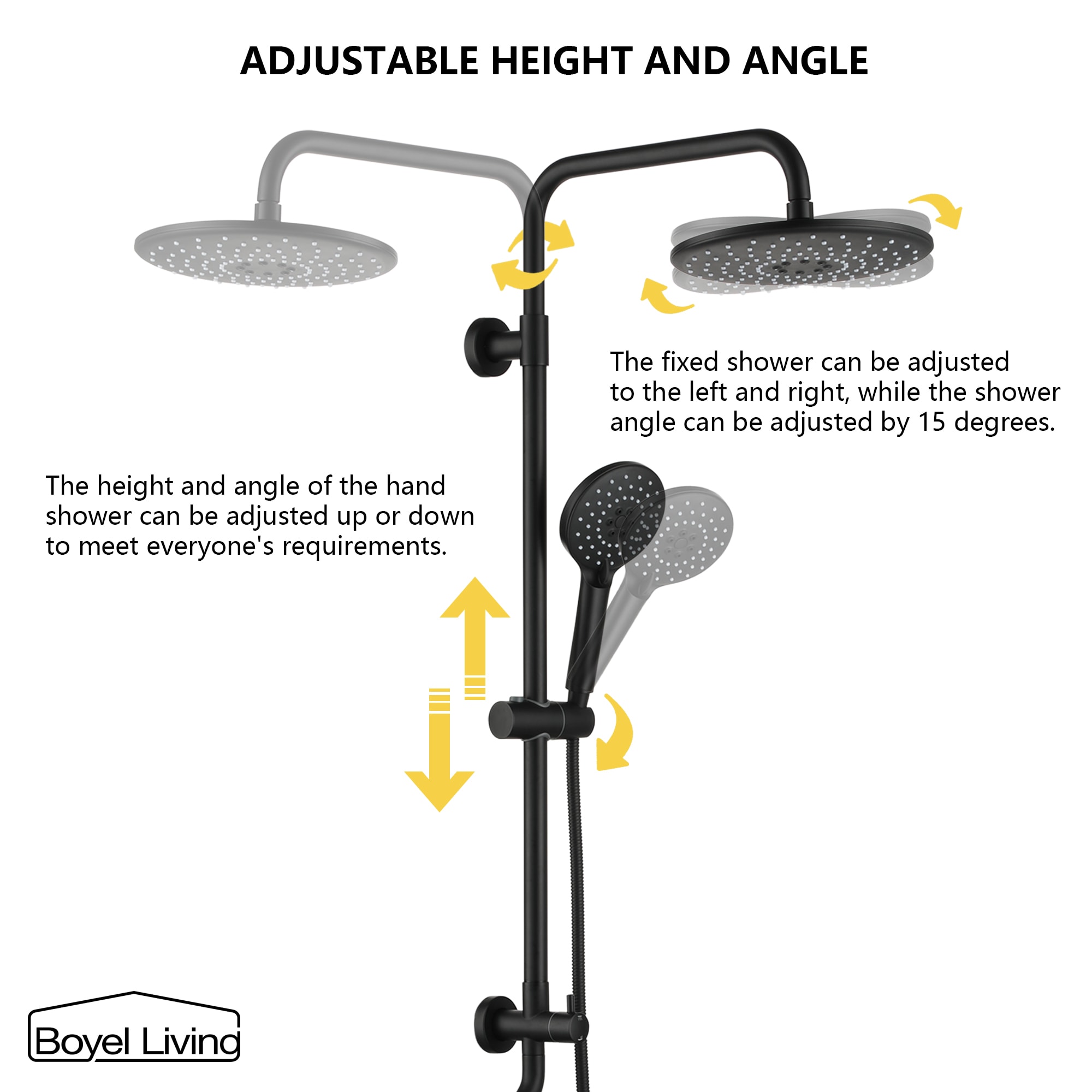 Boyel Living 3-Spray Patterns with 2.5 GPM 10 in. Wall Mount Dual Shower Heads in Matte Black-Boyel Living