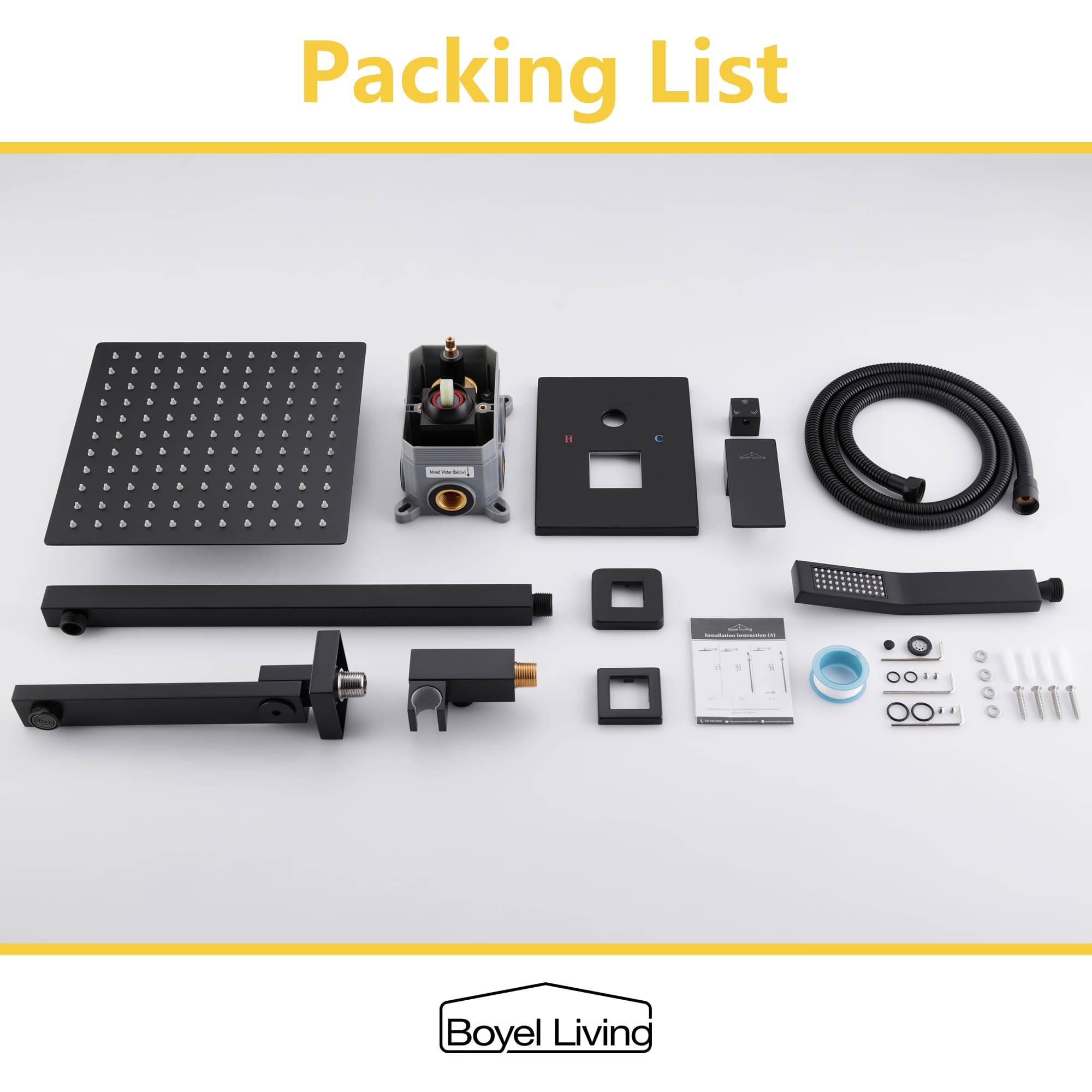 Boyel Living 10 in. Complete Shower Head System with Bath Tub Faucet and Rough-in Valve in Matte Black-Boyel Living