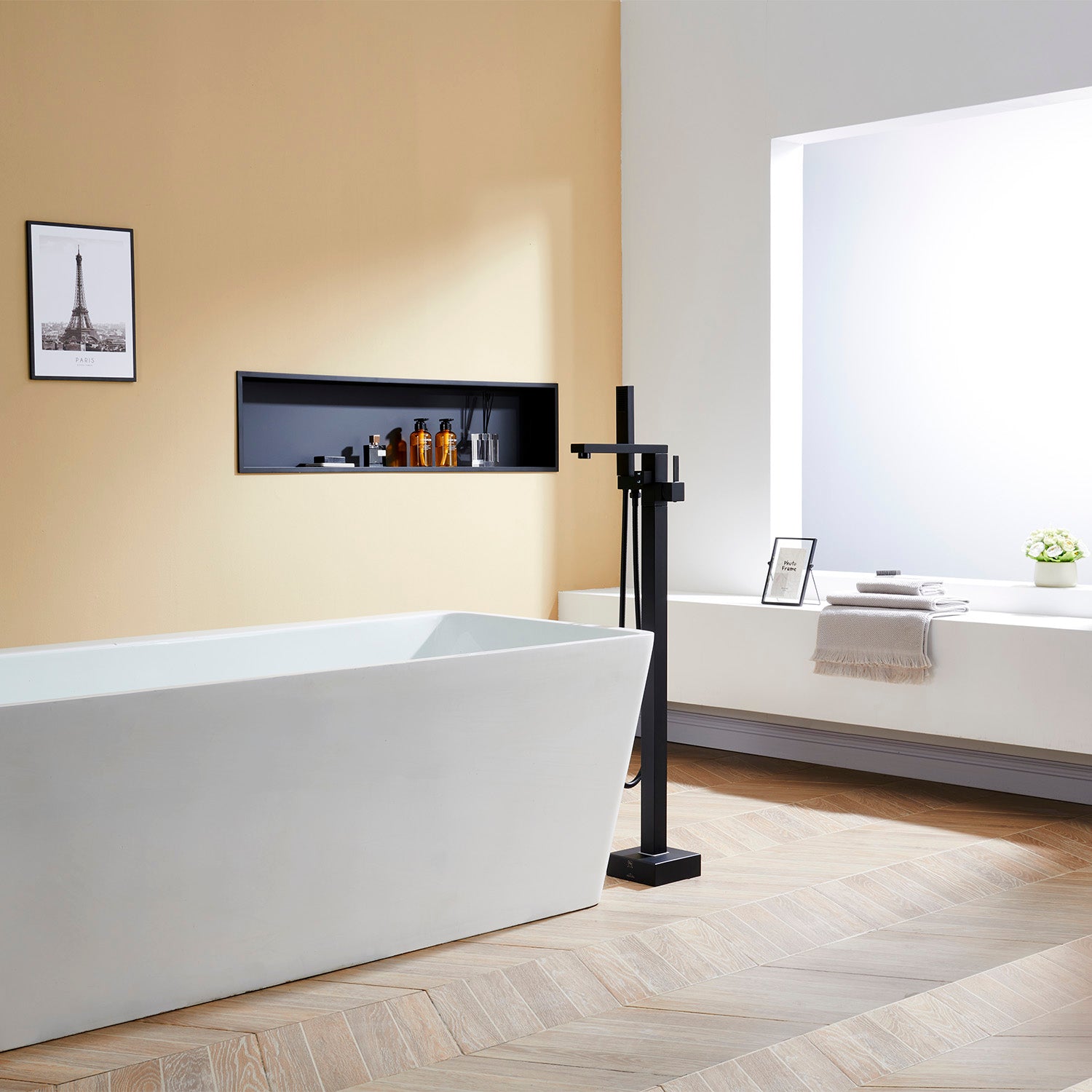 2-Handle Claw Foot Freestanding Tub Faucet with Handheld Shower in Matte Black-Boyel Living