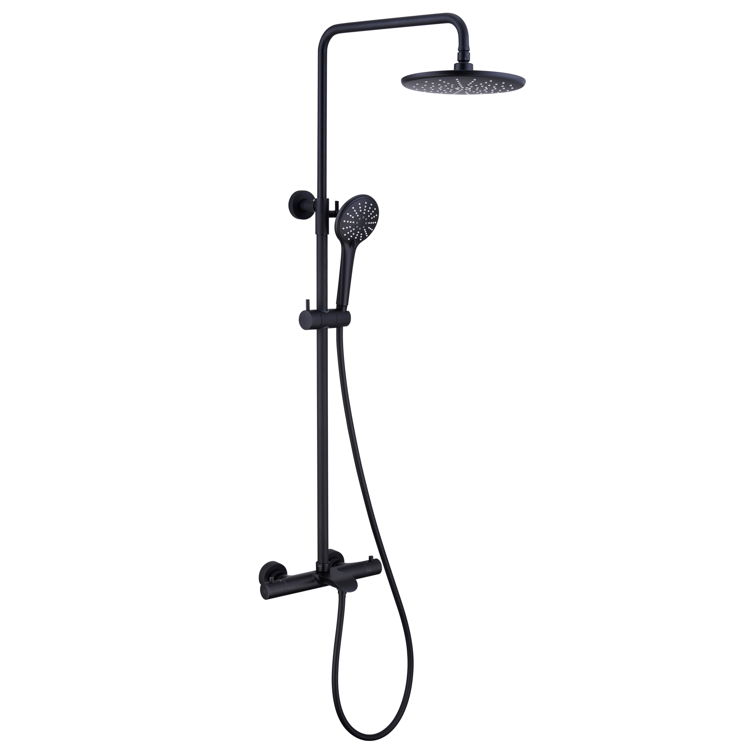 3 Function Wall Mount Round Thermostatic Rain Shower System with Tub Spout in Matte Black-Boyel Living