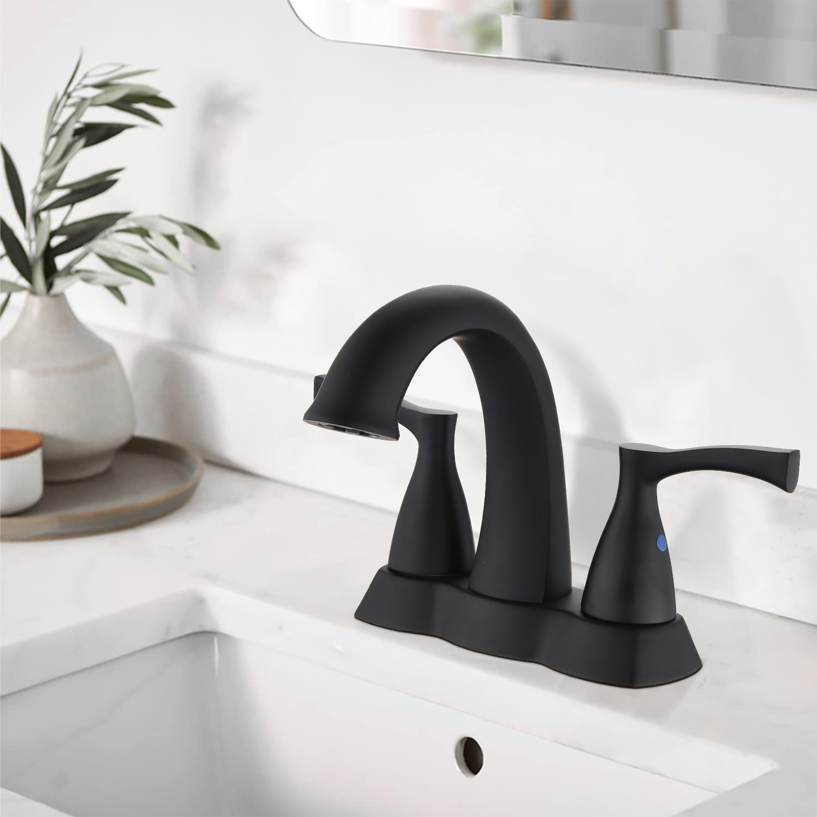 2 Handle 4 Inch Centerset Bathroom Sink Faucet with Pop-Up Drain, Brushed Gold /Brushed Nickel/Matte Black