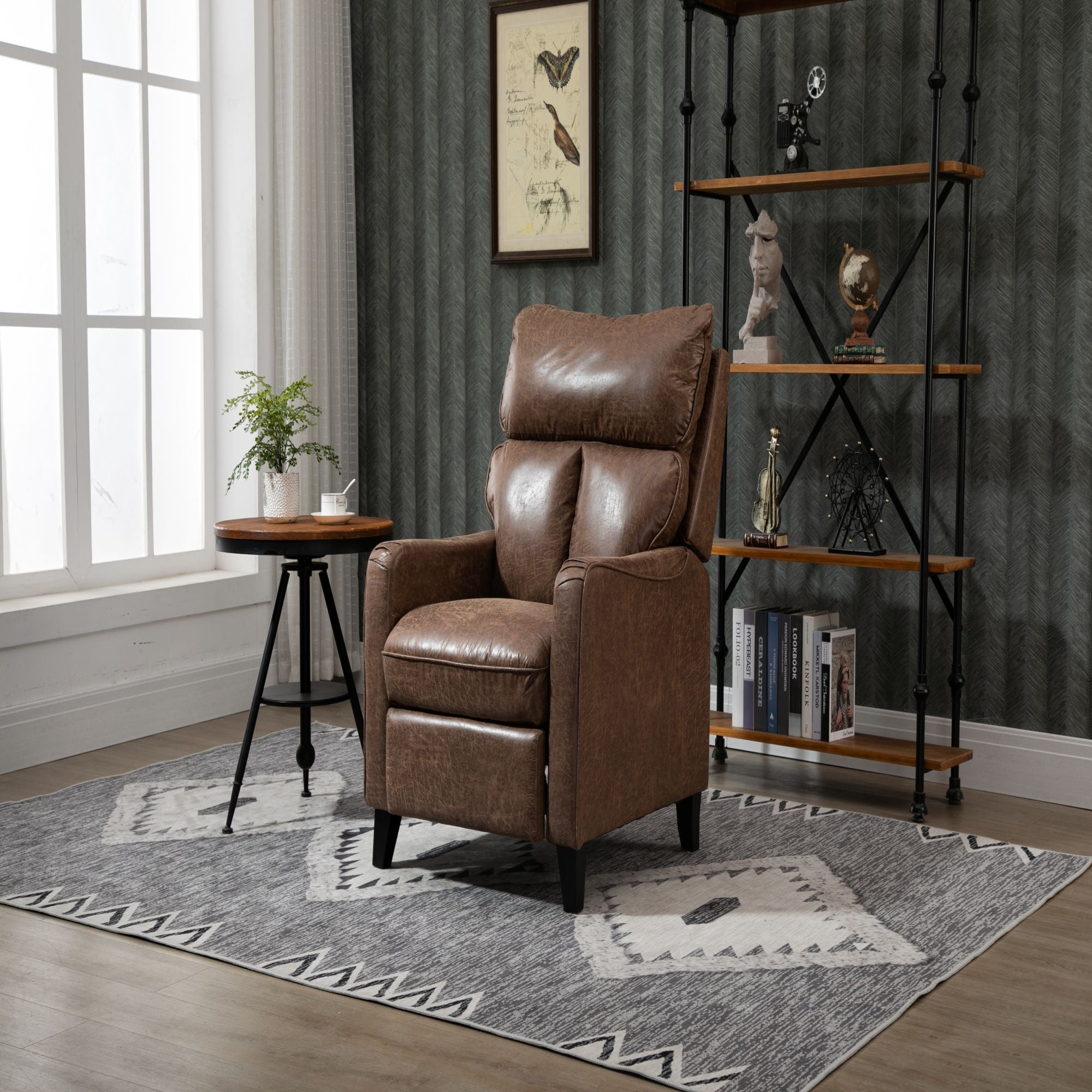 Microfiber Manual Glider Club Recliner, Light Grey/Light Brown/Dark Brown-Boyel Living