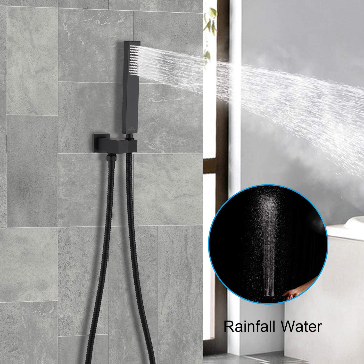 Boyel Living 2.5 GPM Wall Mount Dual Shower Heads Shower System with Handheld and Embeded Box in Matte Black-Boyel Living