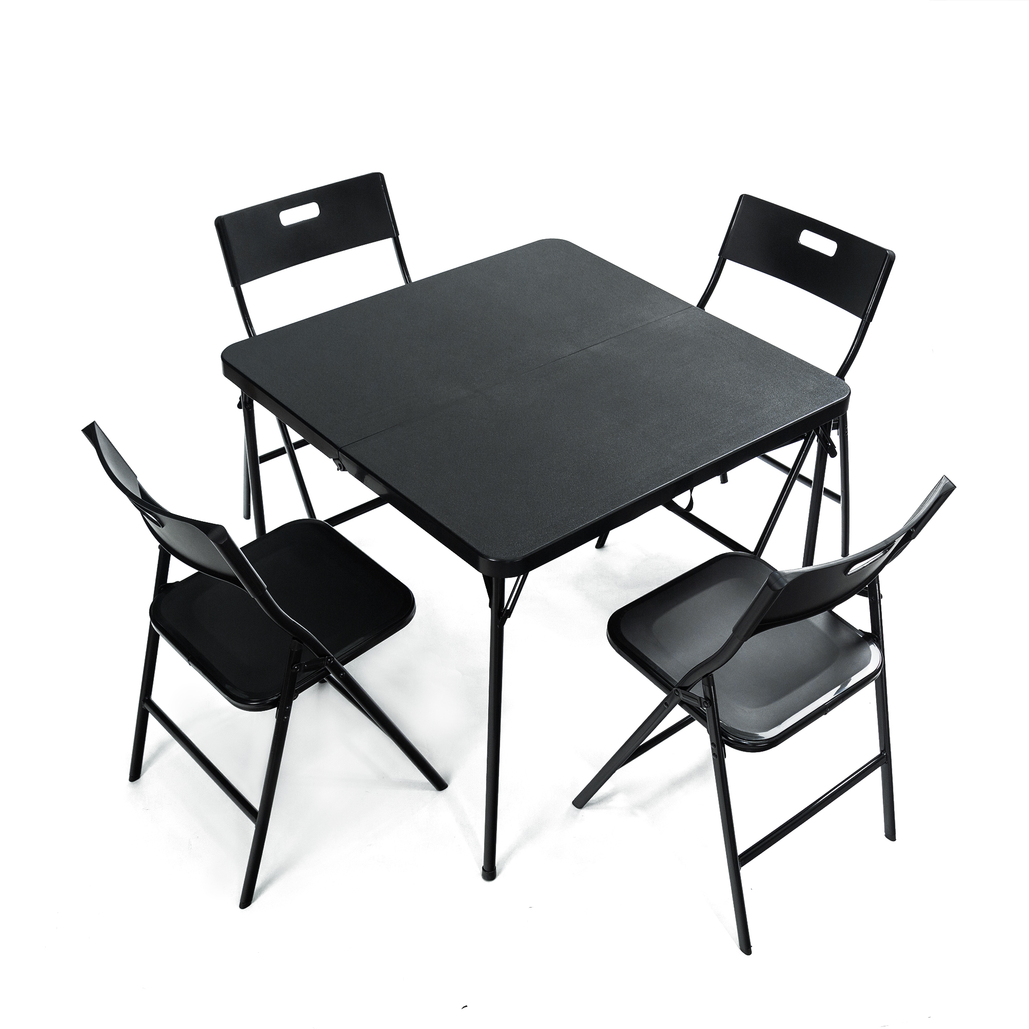 【VIDEO provided】5 Pieces Folding Table and Chair Set 1+4 Tabletop can be Folded in Half Space Saving 1 Square Table and 4 Chairs Metal Legs Patio Furniture Set for Outdoor Garden Porch Balcony Lawn-Boyel Living