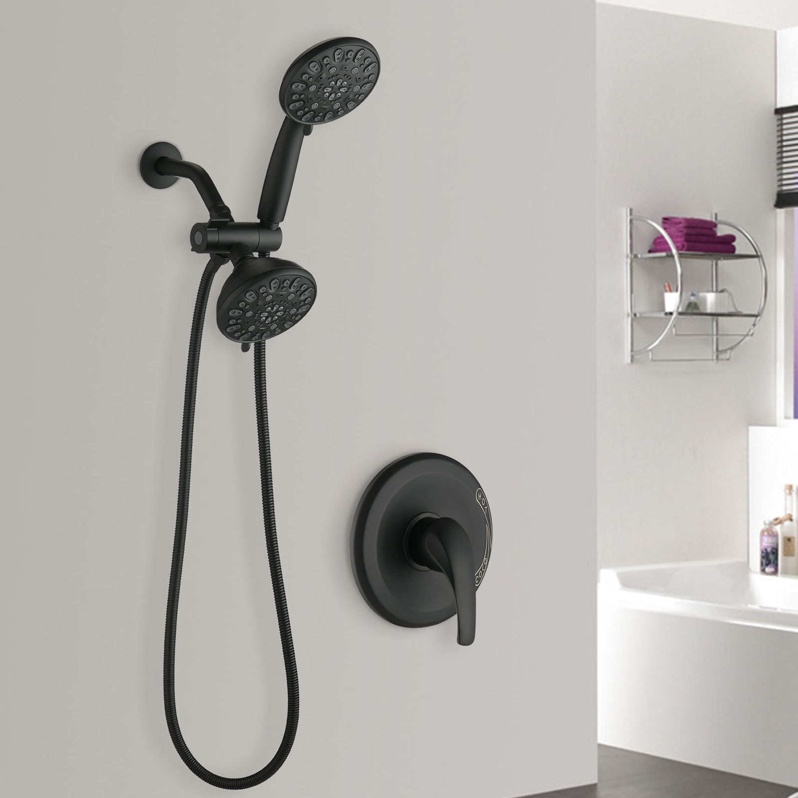Matte Black Tub and Shower Faucet Set