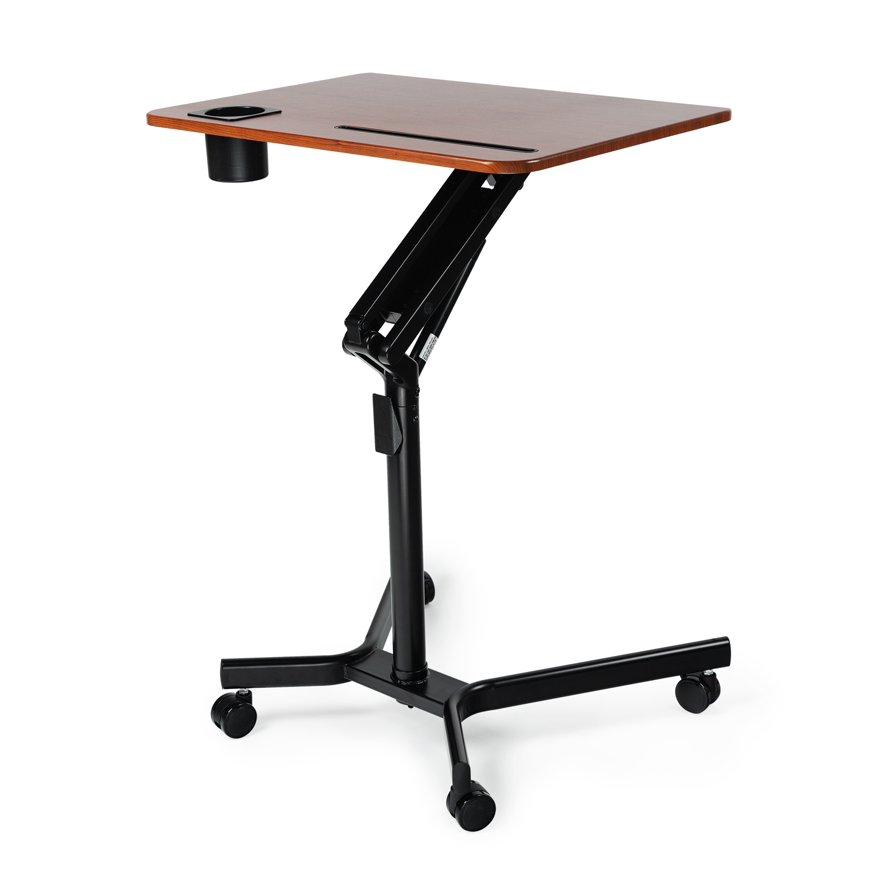 【Video Provided】Adjustable Height Pneumatic Standing or Sitting Laptop Desk 27.6 inches,Modern Style Home Office Workstation ,Black frame /Walnut color Table Top-Boyel Living