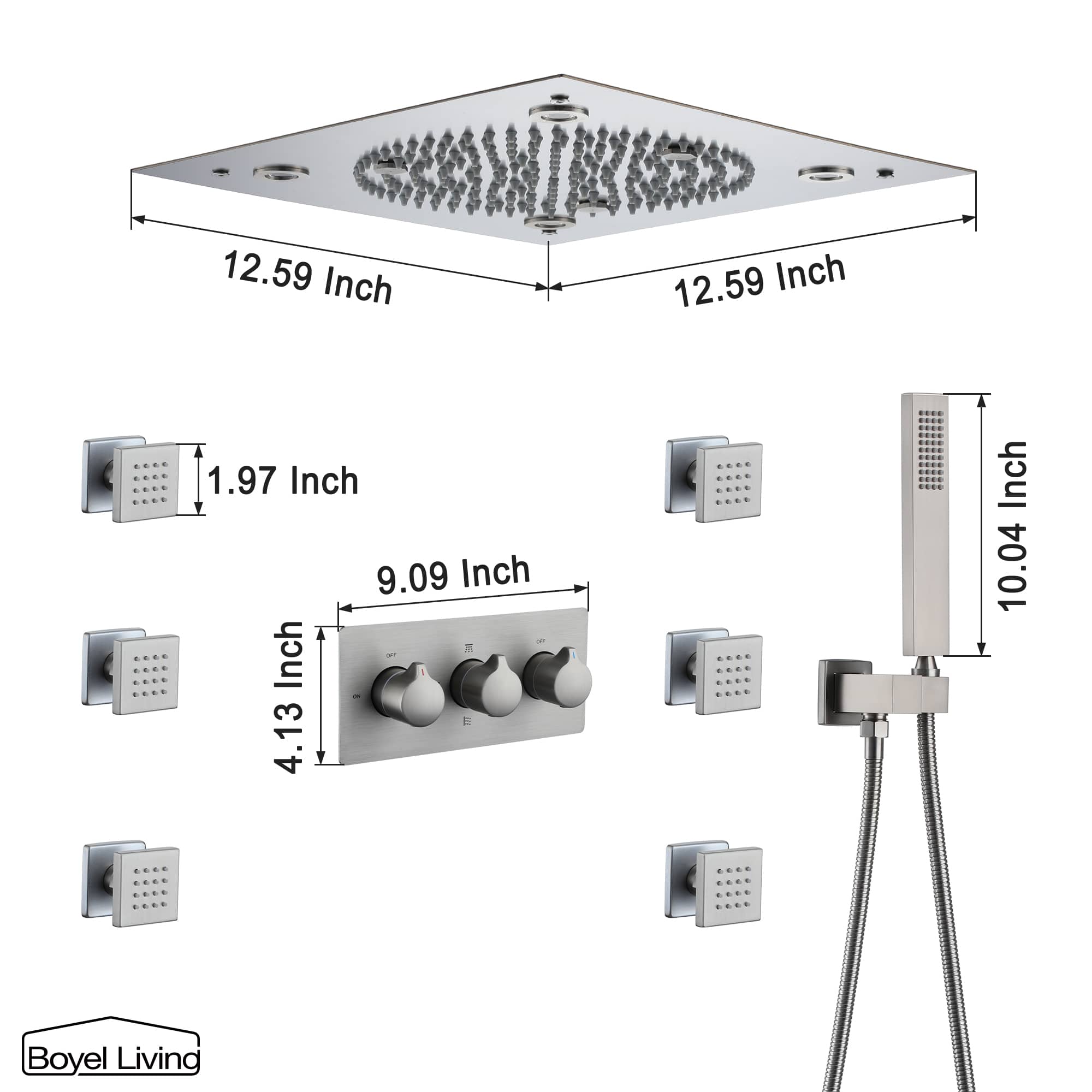 Luxury LED Shower System Dimensions