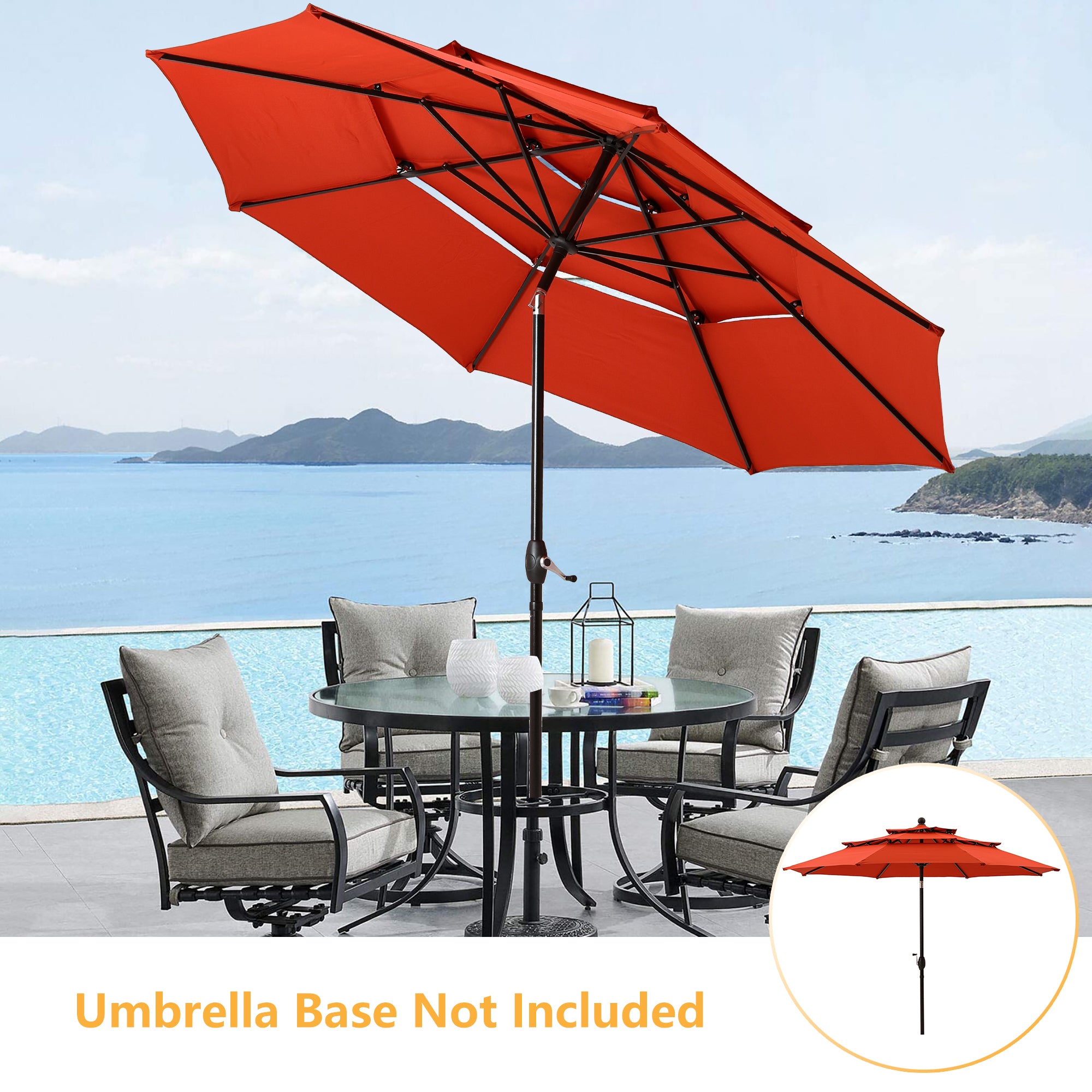 10-Ft Alu Triple Top Auto-Tilt Market  Patio Umbrella(Orange)-Boyel Living