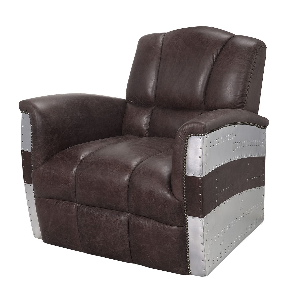 ACME Brancaster Accent Chair, Retro Brown Top Grain Leather & Aluminum-Boyel Living