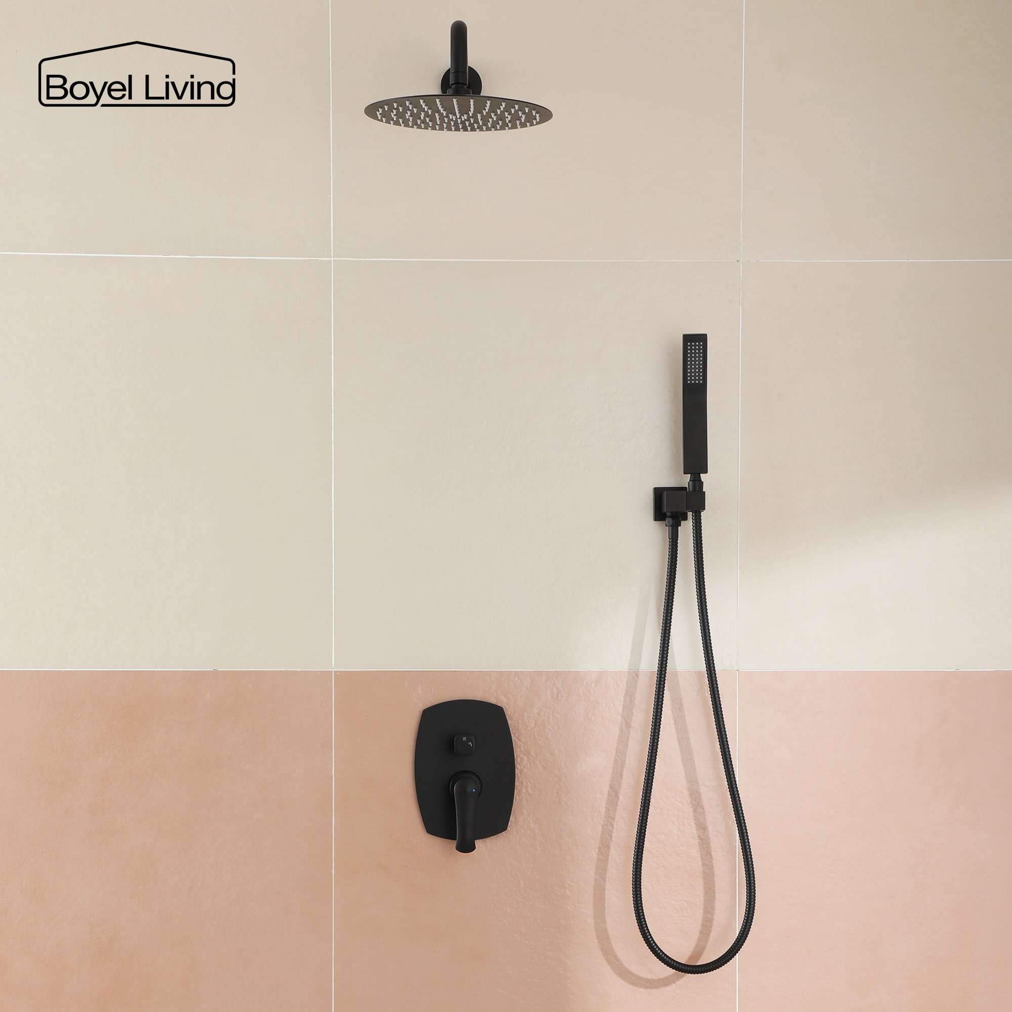 Boyel Living Classic Round Shower System 10 in. Wall Mounted Dual Shower Heads in Matte Black-Boyel Living