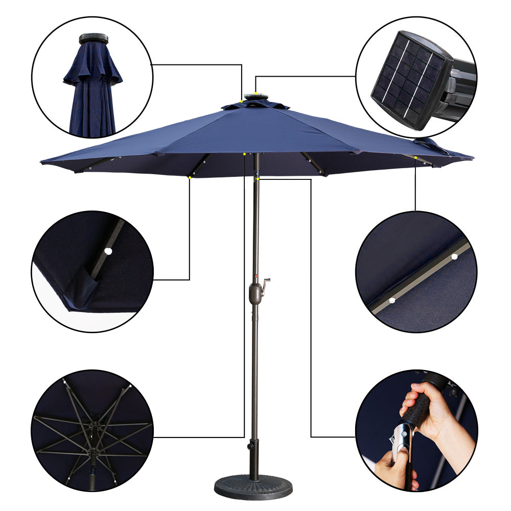9ft Patio Umbrella Outdoor Market 32 LED Solar Umbrella with Tilt and Crank-Boyel Living