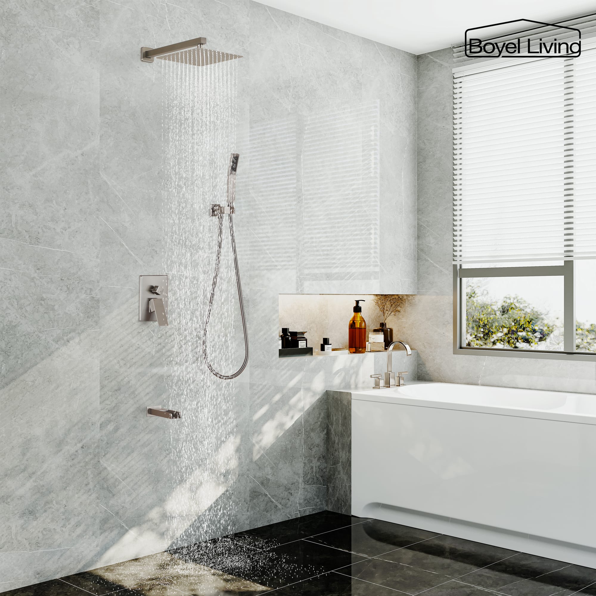 Boyel Living Single-Handle Shower System with Handheld Shower and Waterfall Tub Spout-Boyel Living