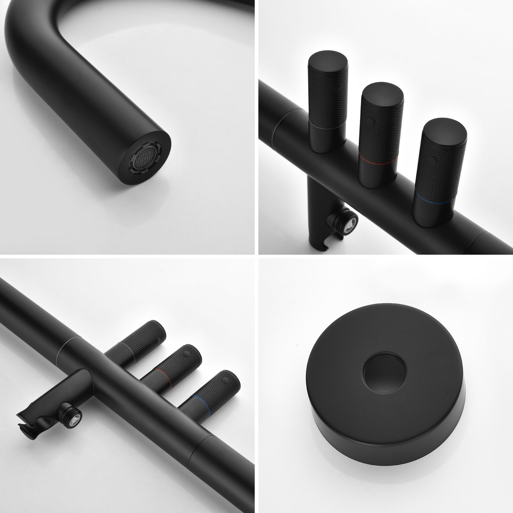 Boyel Living Freestanding Floor Mount 3-Handle Bath Tub Filler Faucet with Handheld Shower and Water Supply Lines in Matte Black-Boyel Living