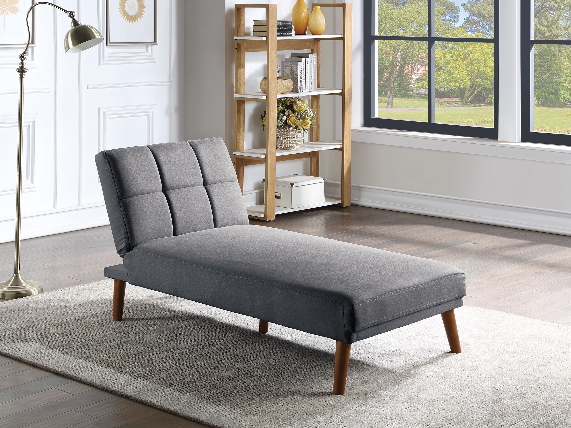 Blue Grey Polyfiber Adjustable Chaise Bed Living Room Solid wood Legs Tufted Comfort Couch-Boyel Living