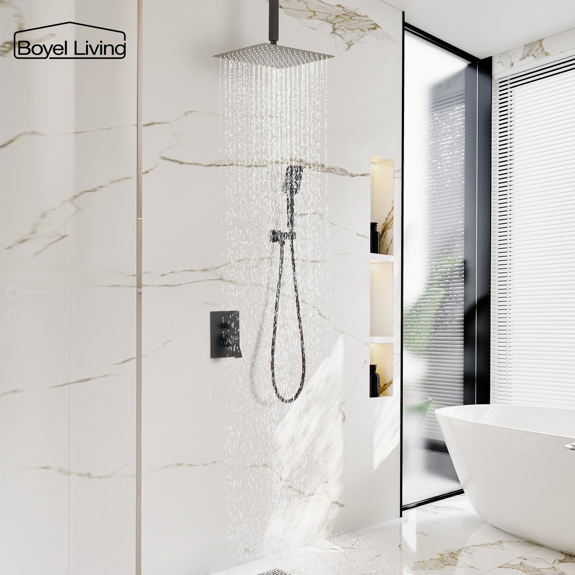 Boyel Living 12 in. Rainfall Shower System Ceiling Mount Dual Shower Heads Shower System-Boyel Living