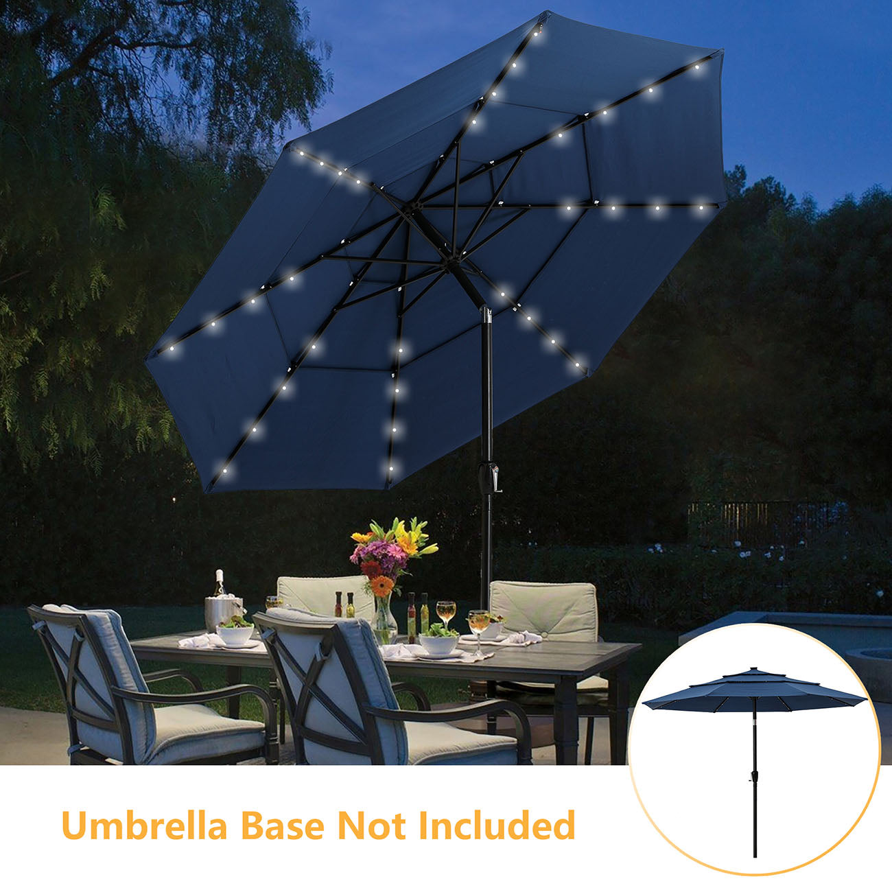 Boyel Living 11-Ft Market Patio Umbrella with LED(Navy)-Boyel Living