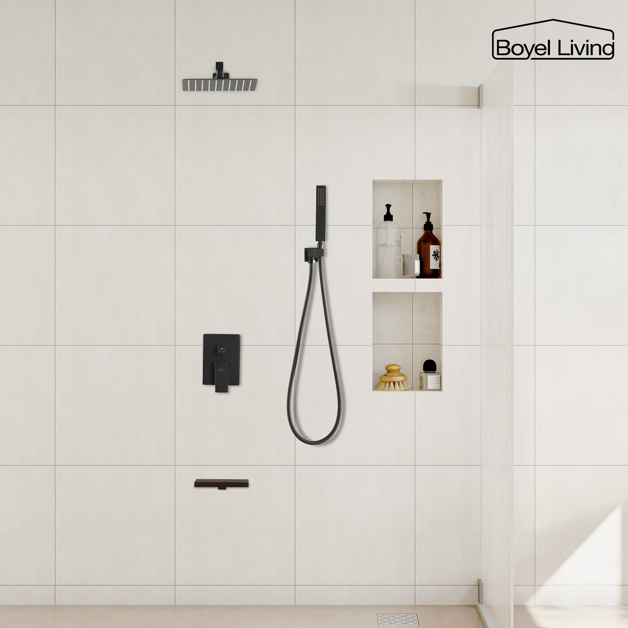 Boyel Living 12 in. Wall Mount Complete Shower System in Matte Black-Boyel Living