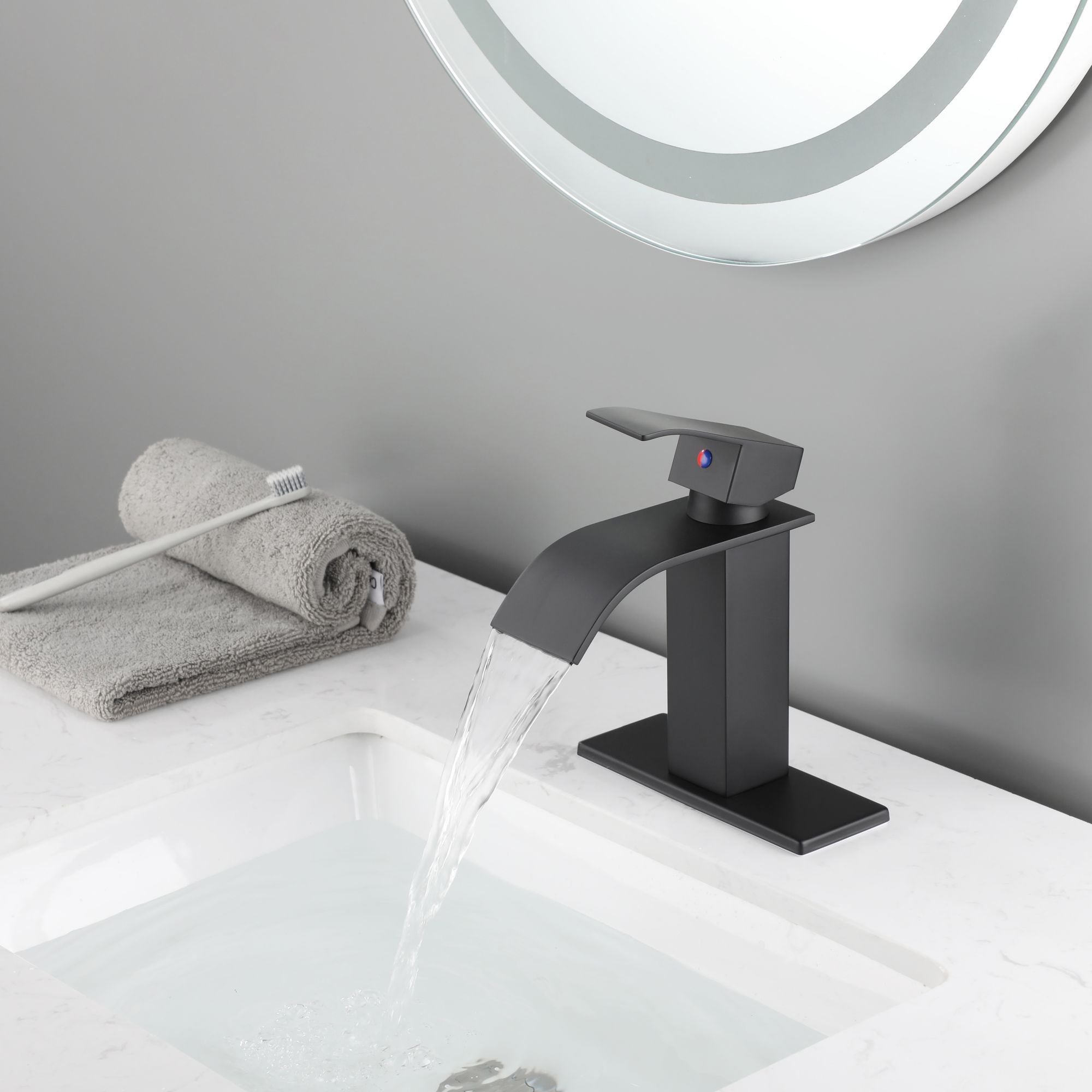 Waterfall Spout Bathroom Faucet,Single Handle Bathroom Vanity Sink Faucet-Boyel Living