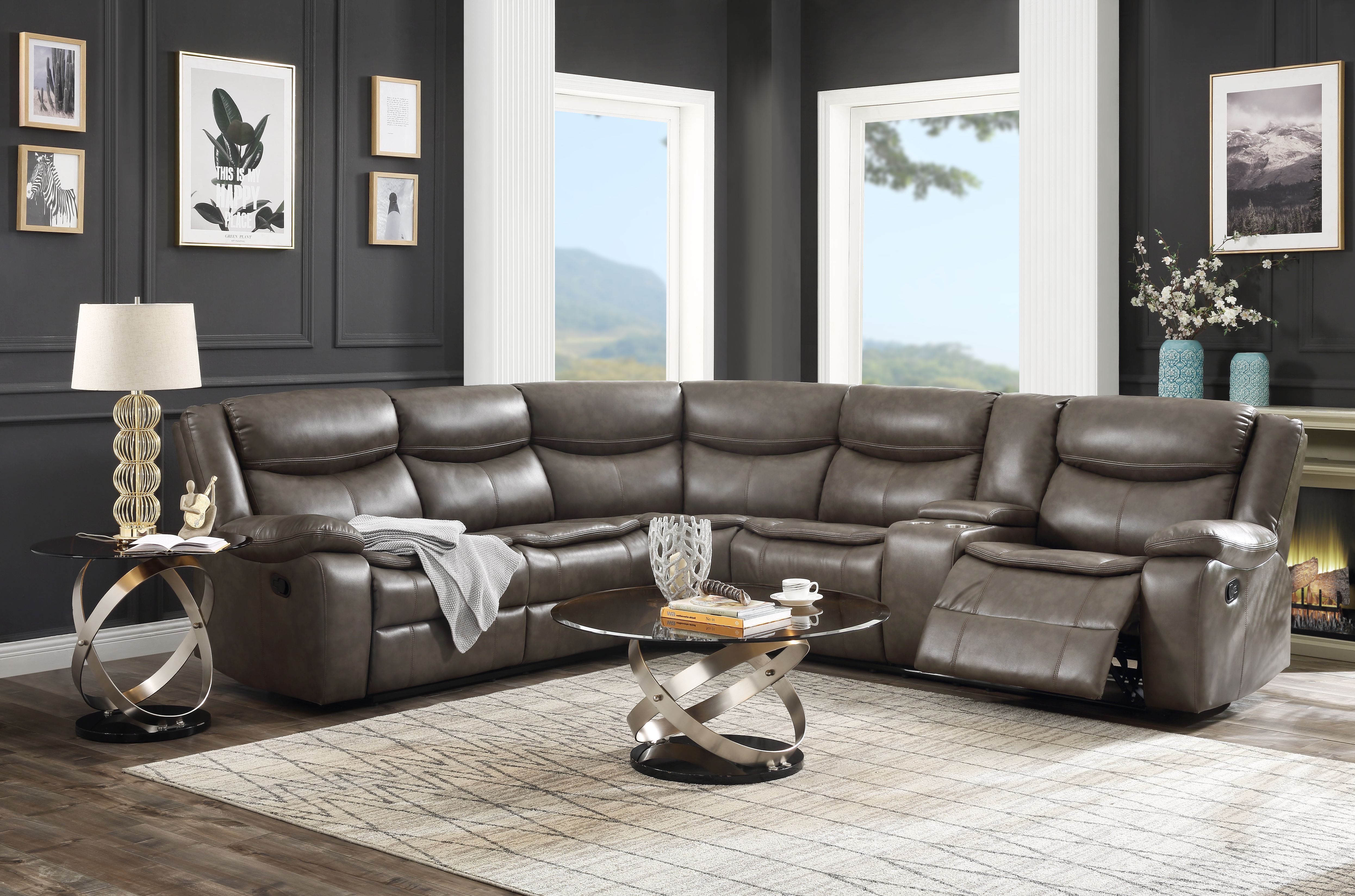 ACME Tavin Sectional Sofa (Motion), Taupe Leather-Aire Match-Boyel Living
